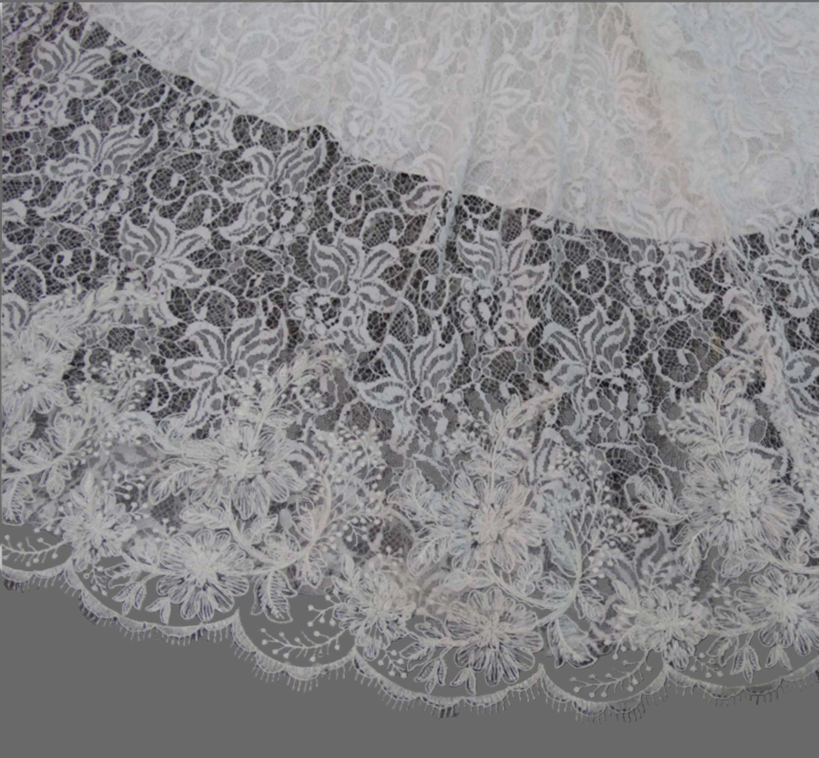 Cap Sleeve Lace A-Line Wedding Dress with Scalloped Neckline & Chapel Train