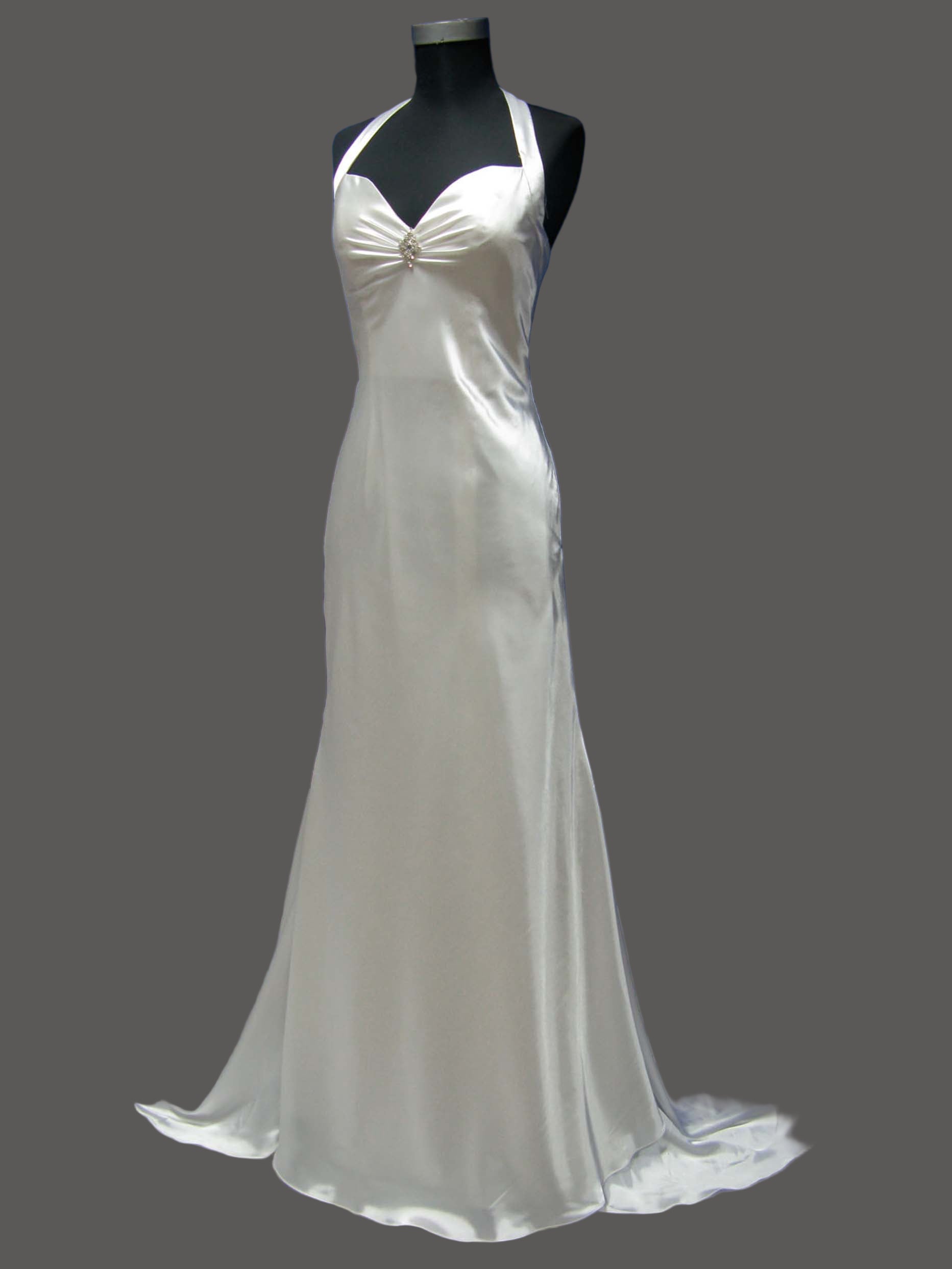 Champagne Satin Wedding Dress Strapless Sweetheart Halter Neck Slim Gown with Cathedral Train
