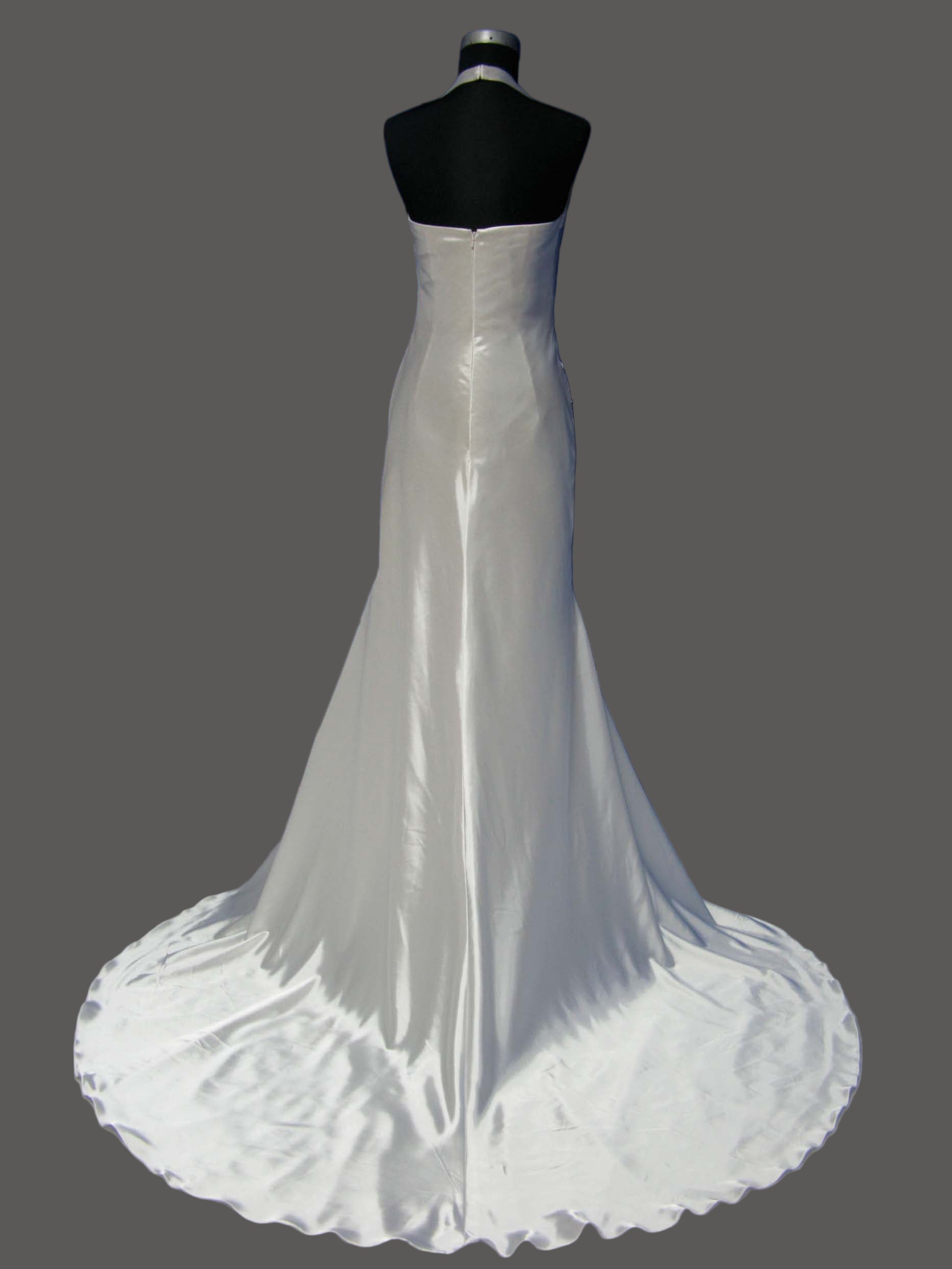 Champagne Satin Wedding Dress Strapless Sweetheart Halter Neck Slim Gown with Cathedral Train