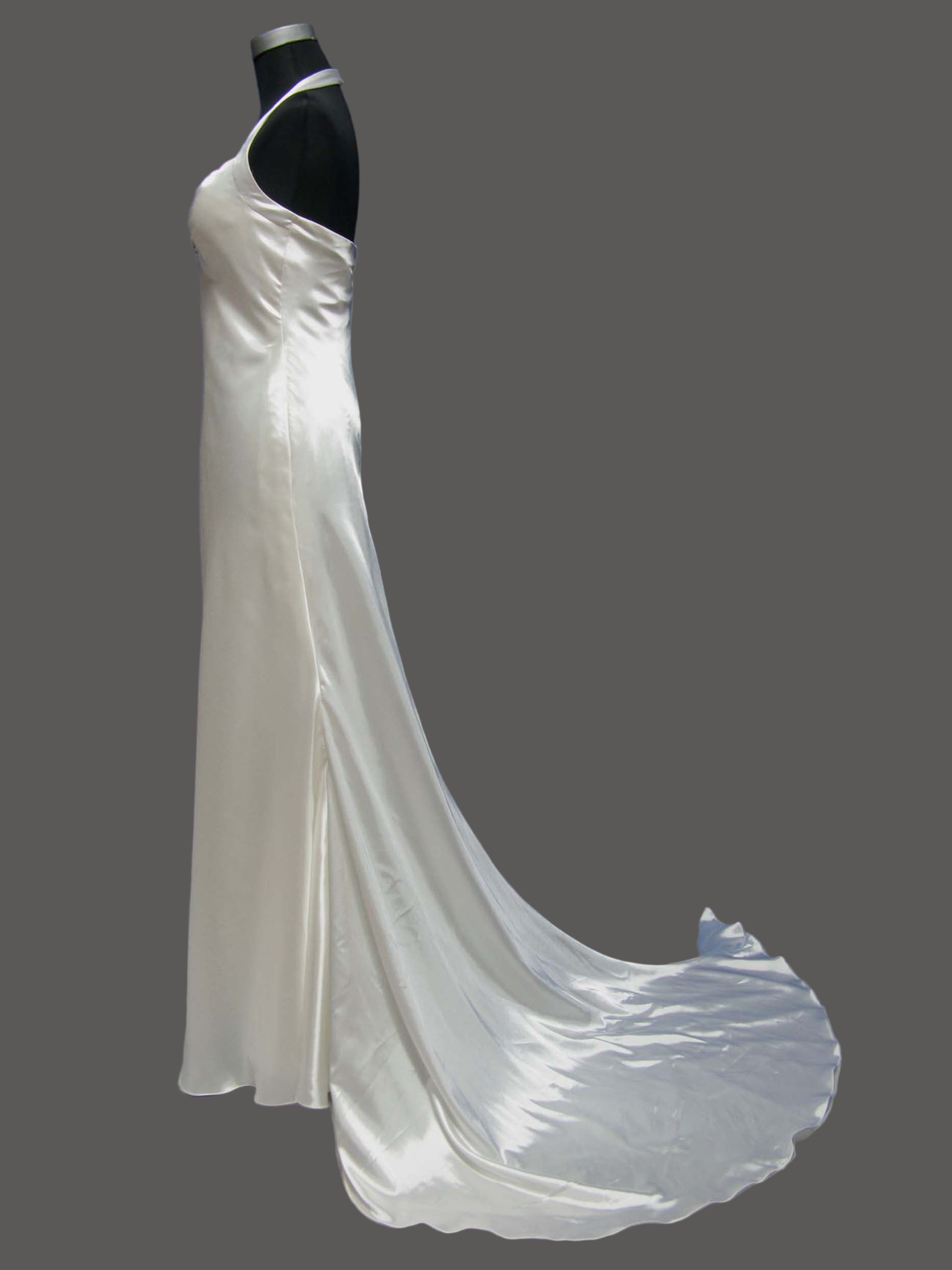 Champagne Satin Wedding Dress Strapless Sweetheart Halter Neck Slim Gown with Cathedral Train