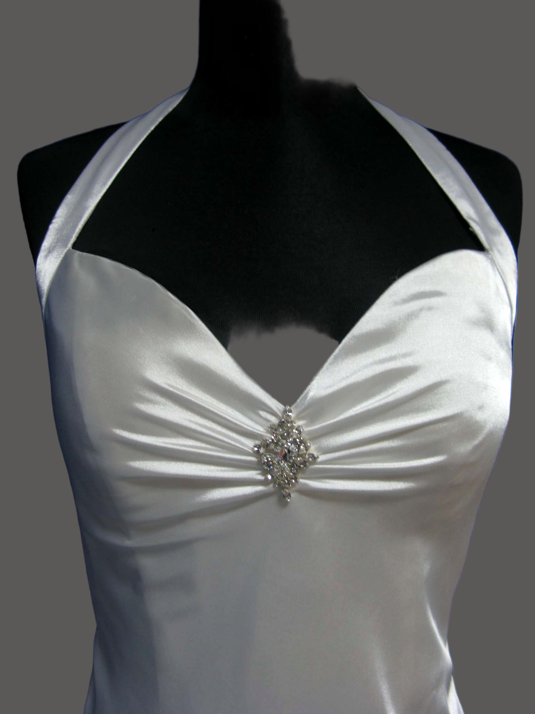 Champagne Satin Wedding Dress Strapless Sweetheart Halter Neck Slim Gown with Cathedral Train