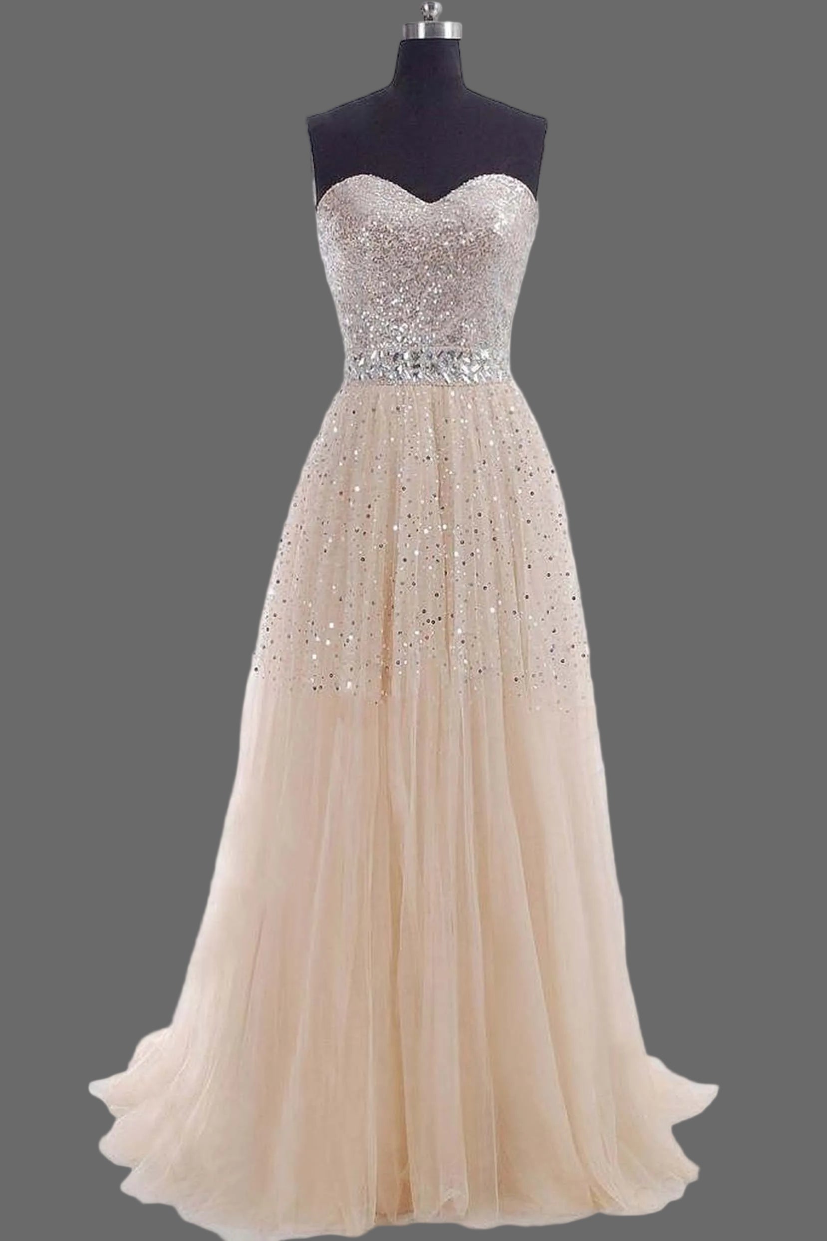 Champagne Sequin Wedding Dress-Strapless Sweetheart A-Line Bridal Gown