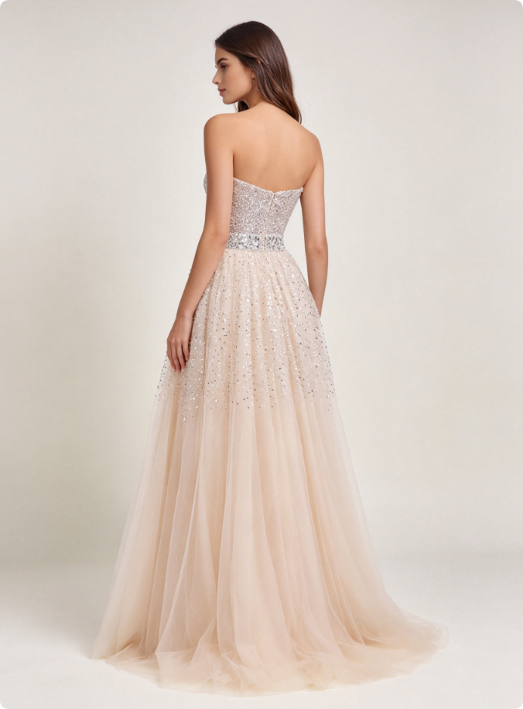 Champagne Sequin Wedding Dress-Strapless Sweetheart A-Line Bridal Gown