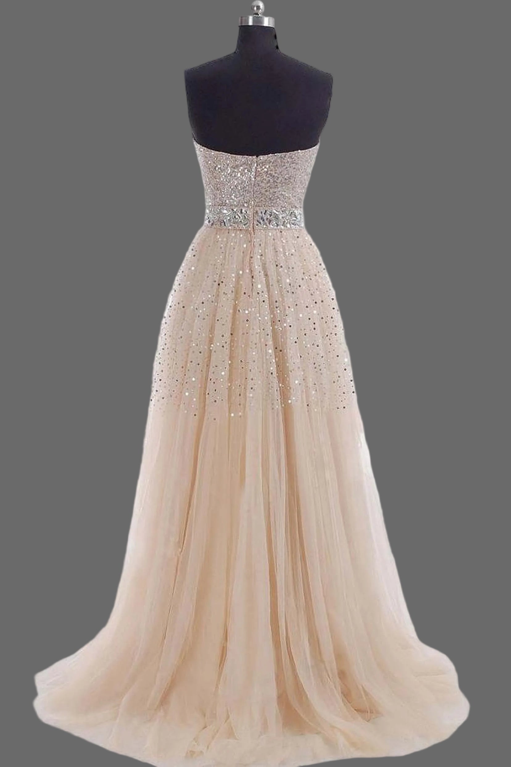 Champagne Sequin Wedding Dress-Strapless Sweetheart A-Line Bridal Gown