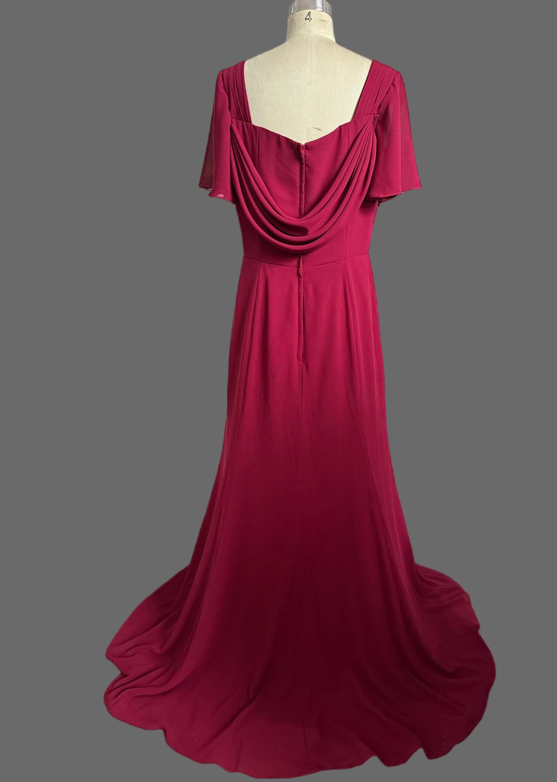 Charming Red Chiffon Bridesmaid Dress - Square Neck Flutter Sleeve A-Line Gown
