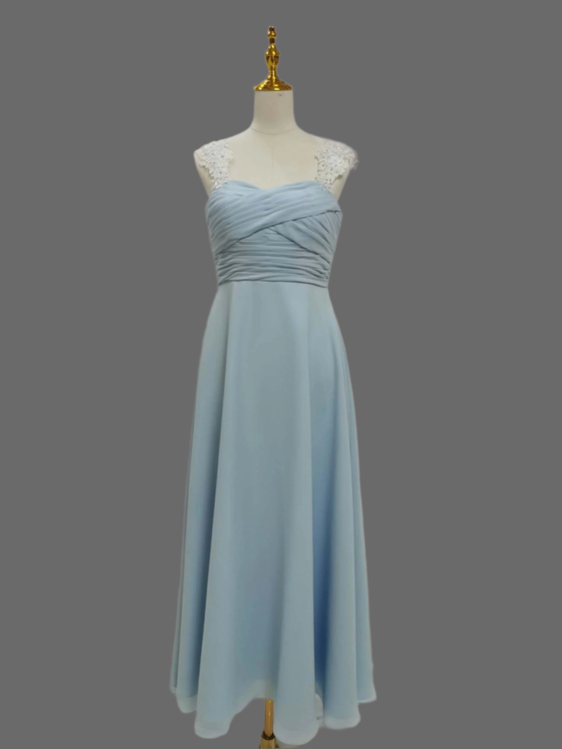 Chiffon Corset Dress with Lace Appliques Cap Sleeves