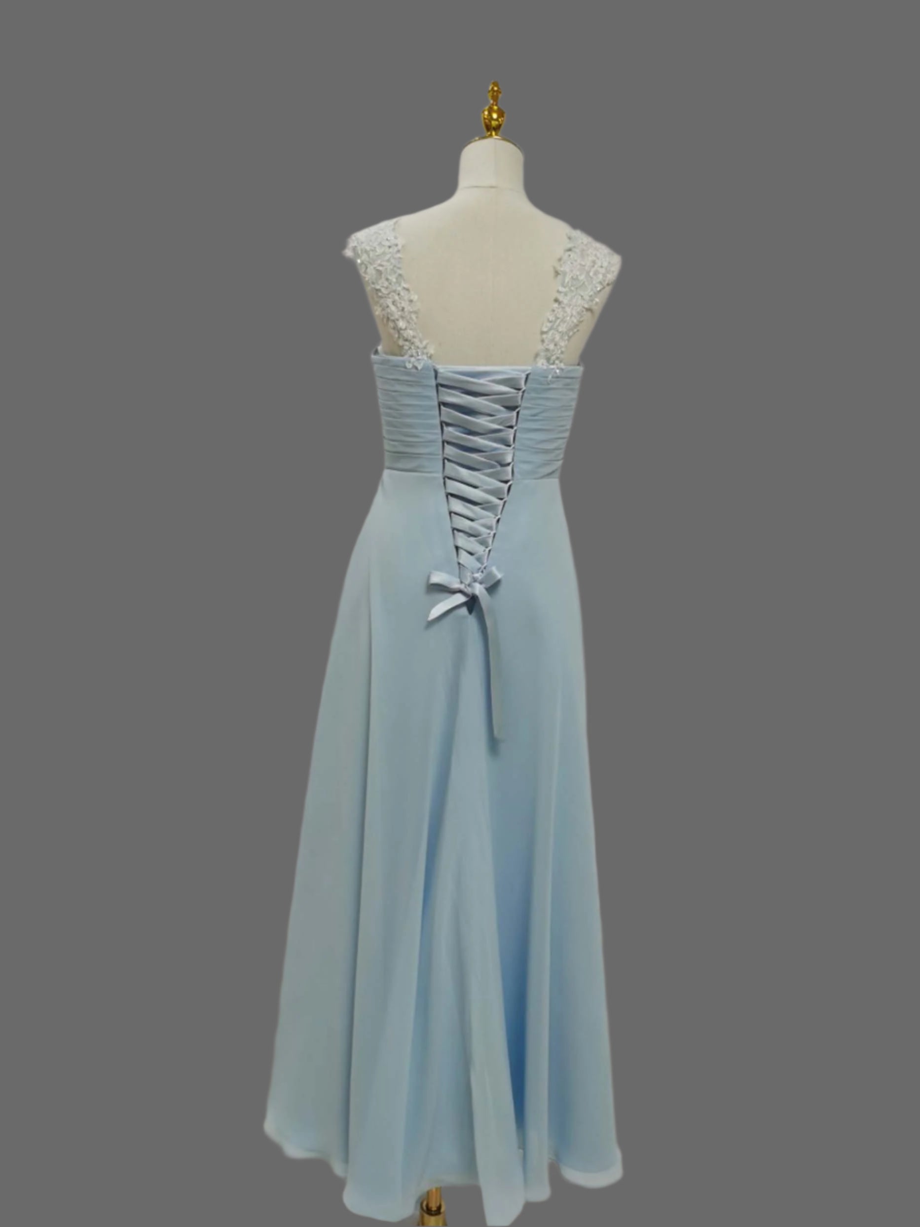 Chiffon Corset Dress with Lace Appliques Cap Sleeves