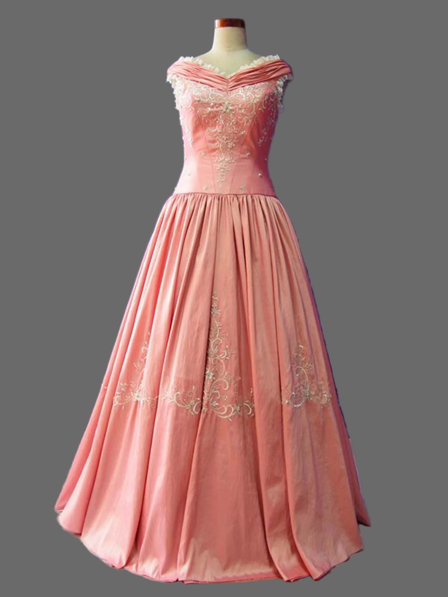 Dusty Rose Quinceanera Ball Gown | Off-Shoulder Satin Dress with Gold Embroidery