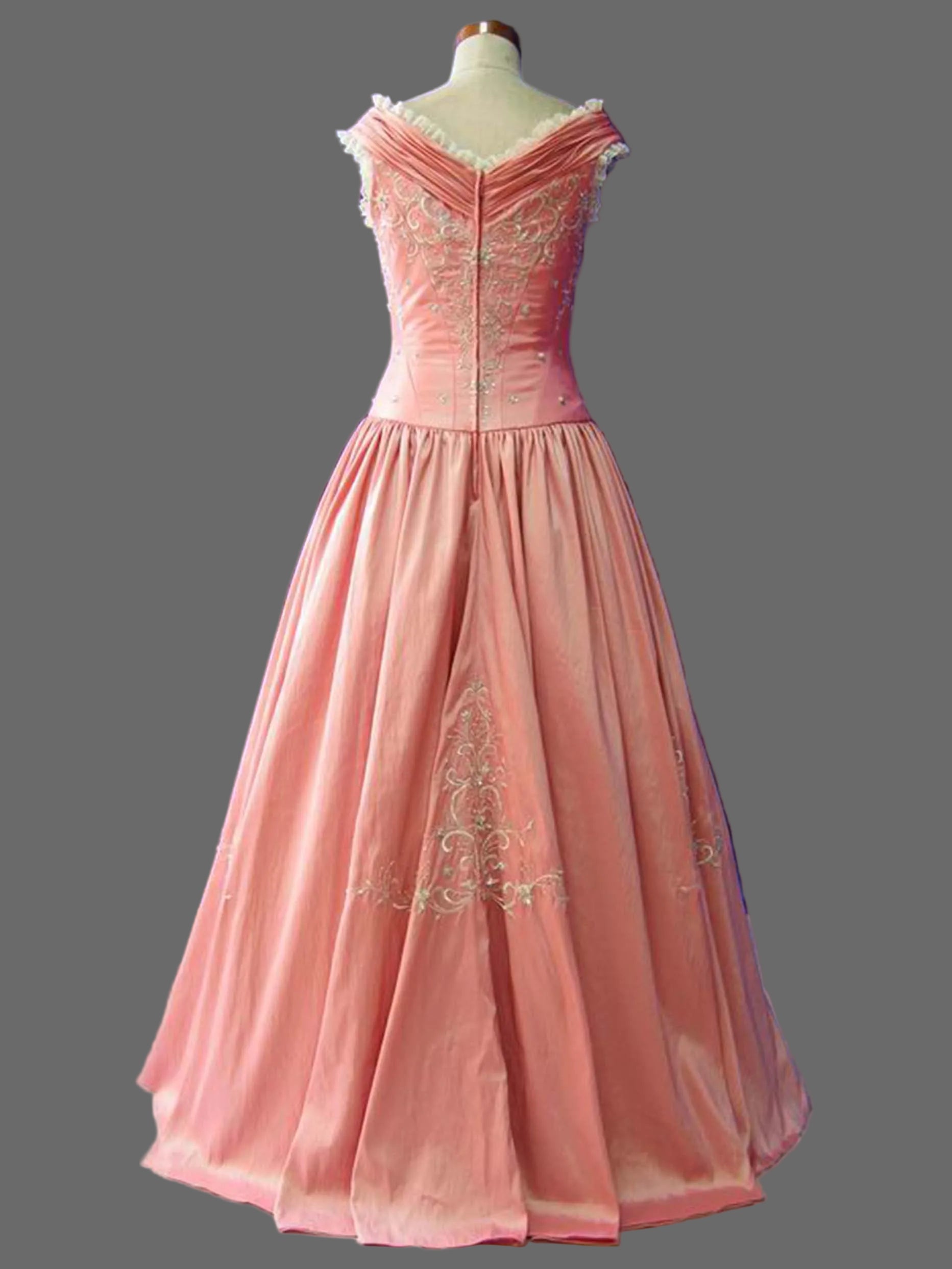 Dusty Rose Quinceanera Ball Gown | Off-Shoulder Satin Dress with Gold Embroidery