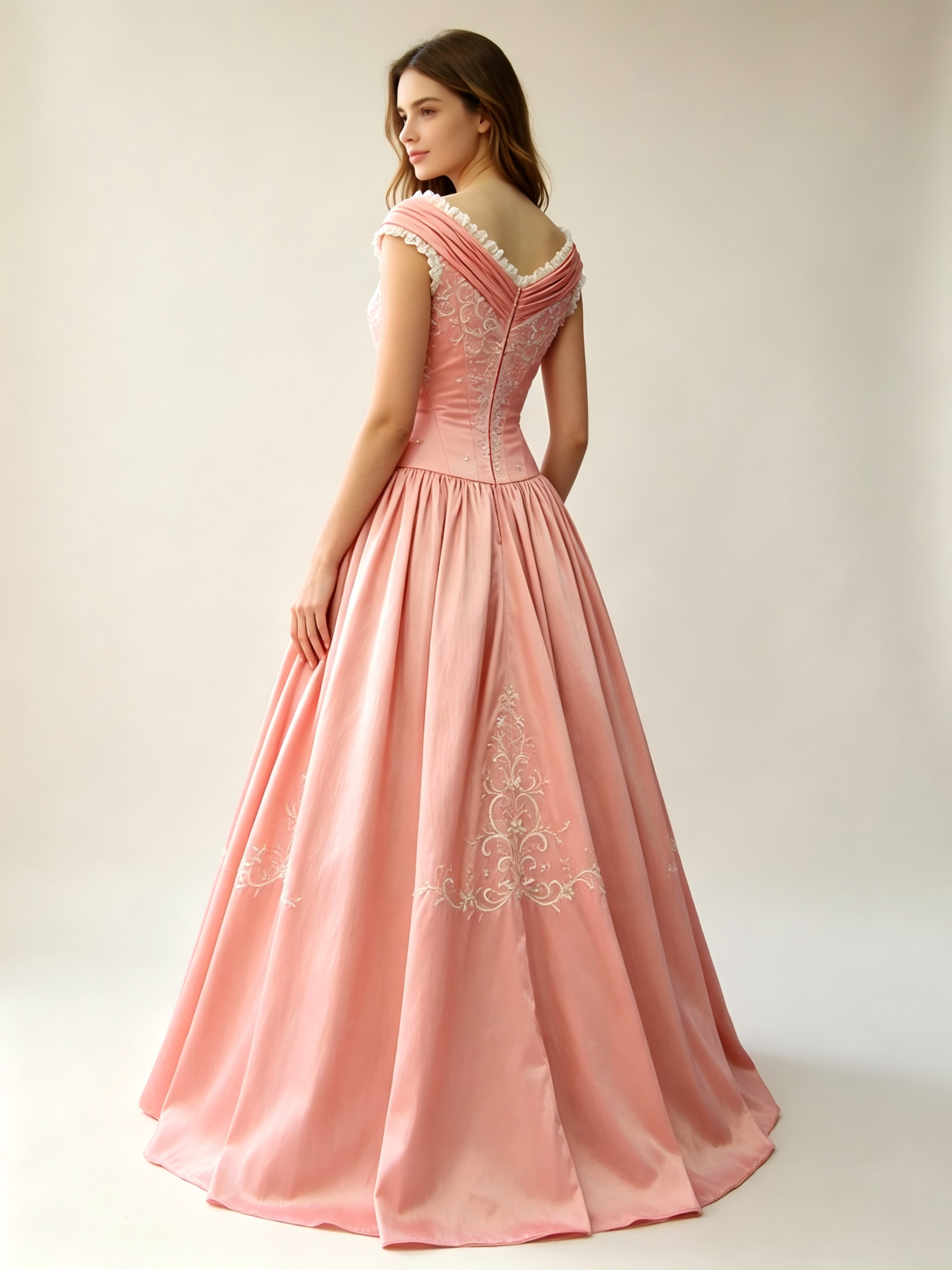Dusty Rose Quinceanera Ball Gown | Off-Shoulder Satin Dress with Gold Embroidery