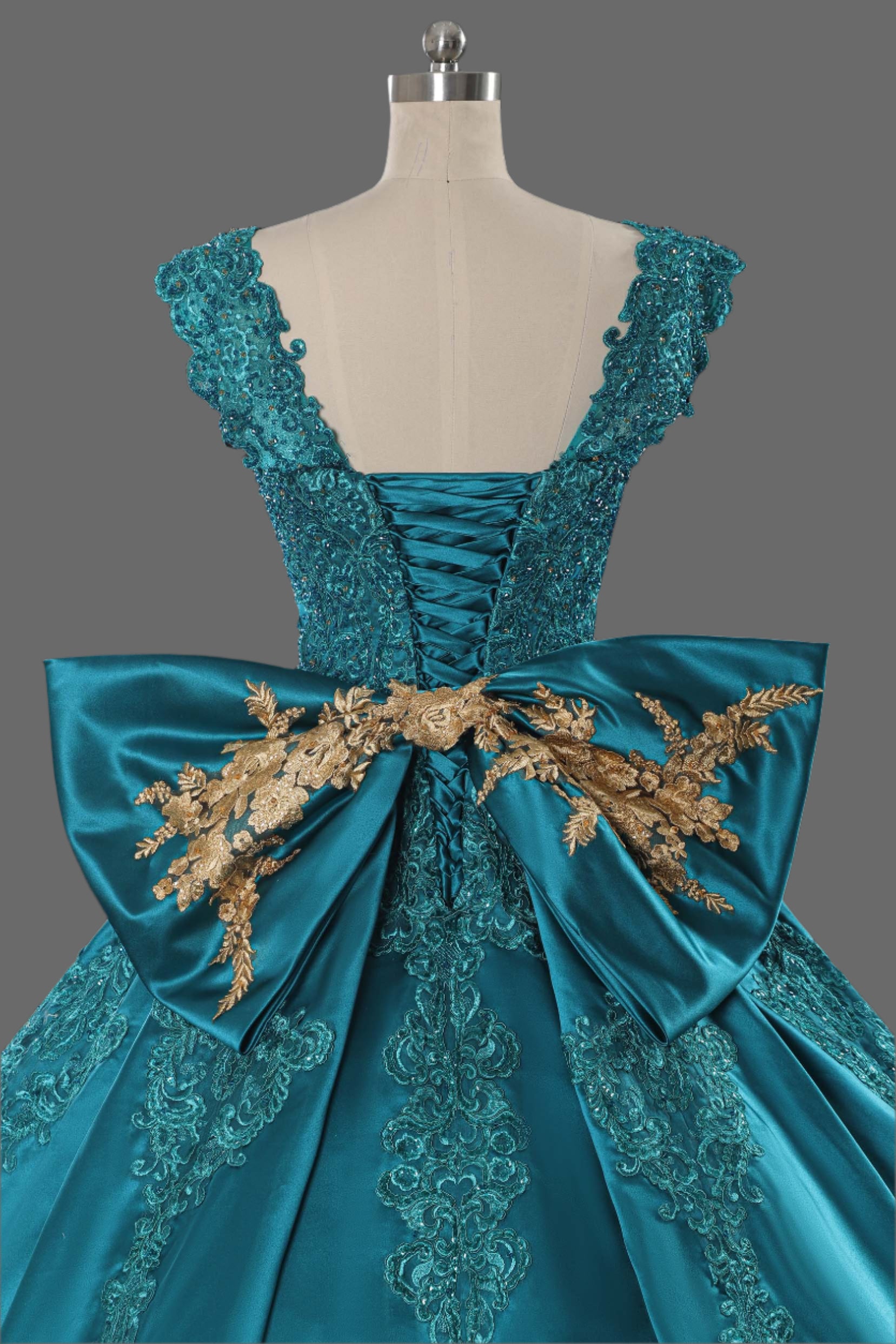 Elegant Green Silk Satin Ball Gown Wedding Dress - Handcrafted with Intricate Embroidery