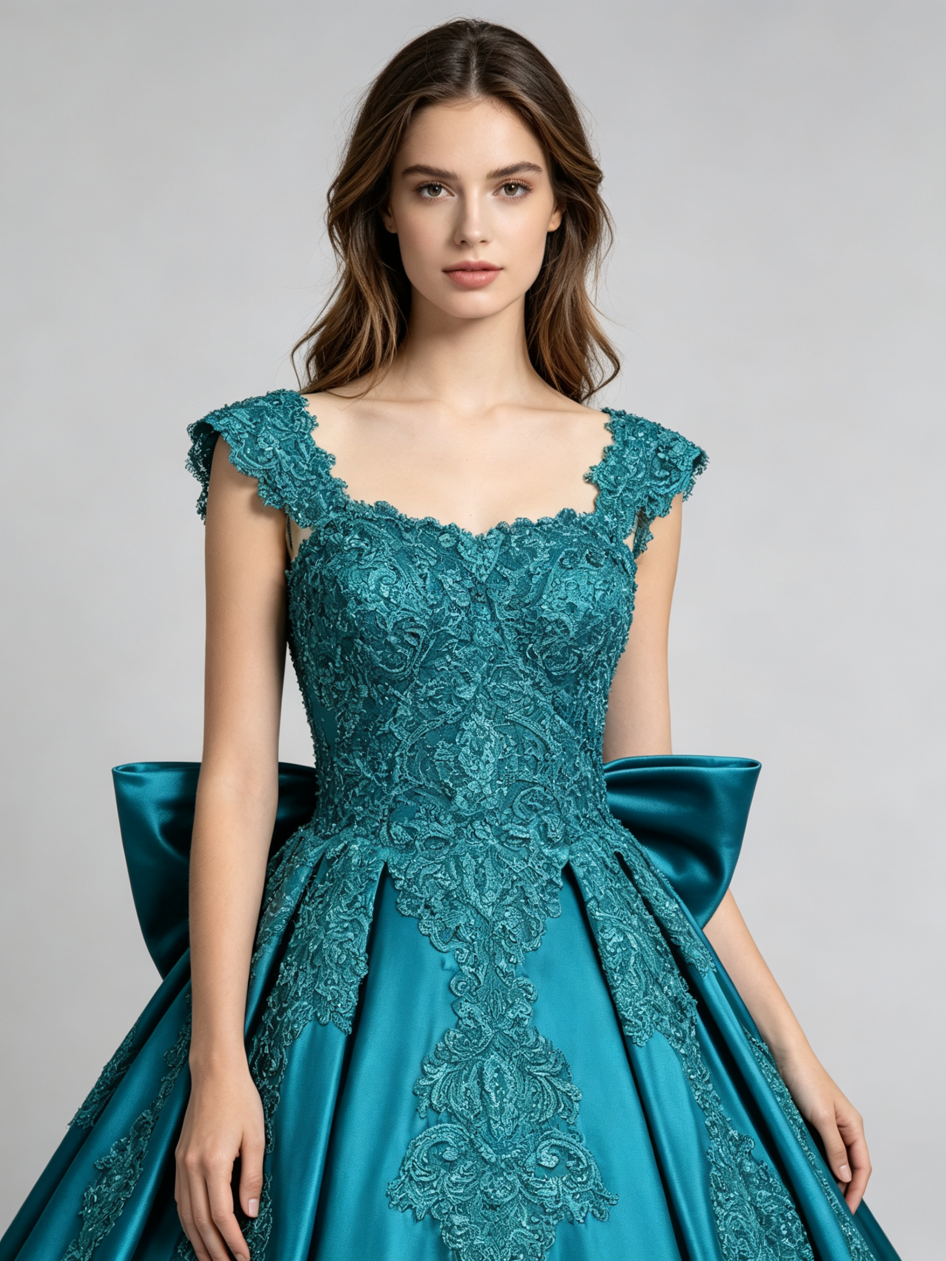 Elegant Green Silk Satin Ball Gown Wedding Dress - Handcrafted with Intricate Embroidery