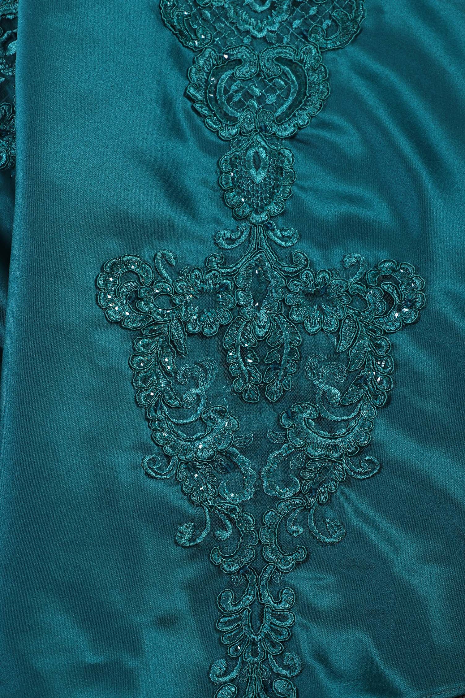 Elegant Green Silk Satin Ball Gown Wedding Dress - Handcrafted with Intricate Embroidery