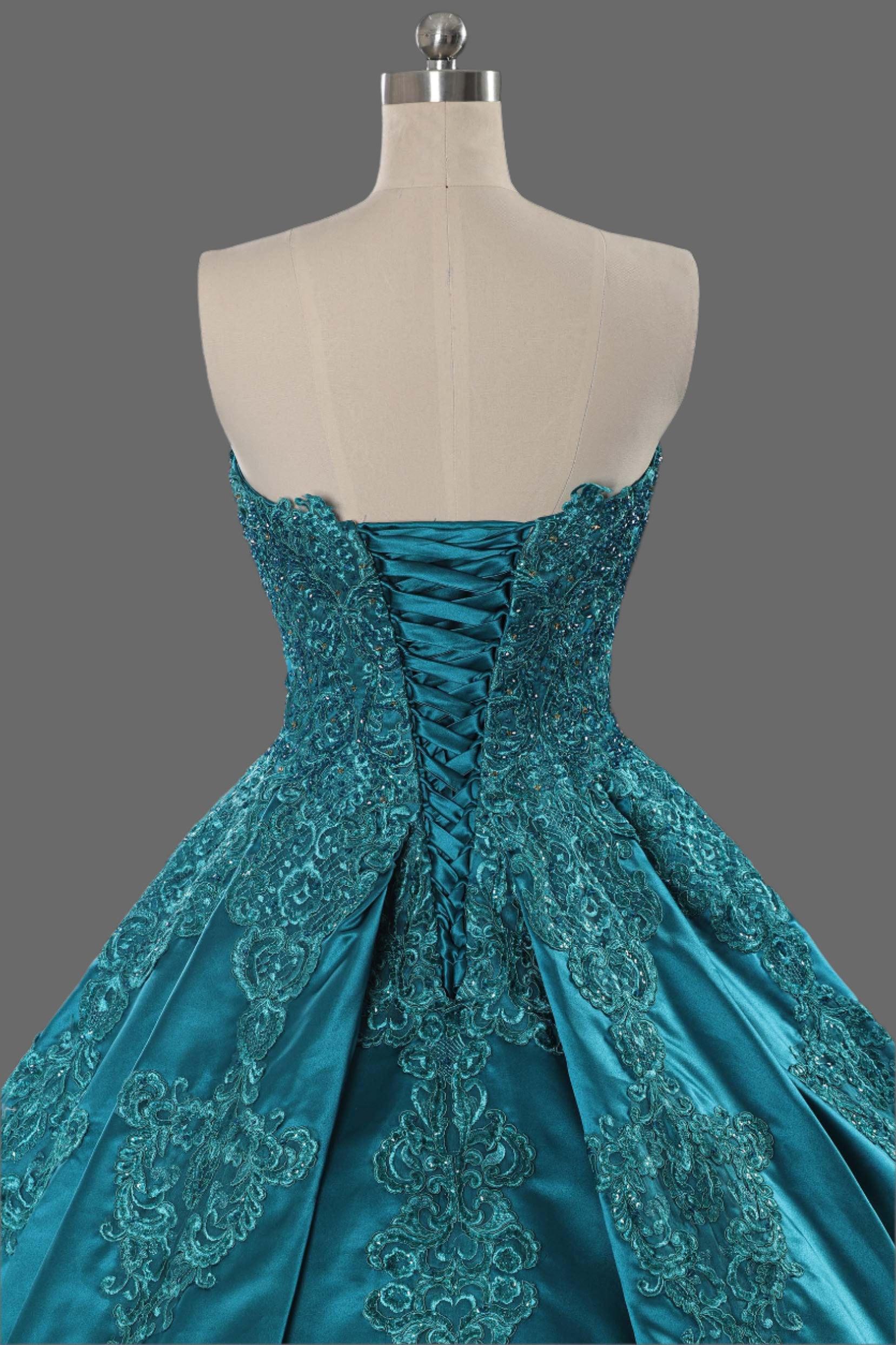 Elegant Green Silk Satin Ball Gown Wedding Dress - Handcrafted with Intricate Embroidery