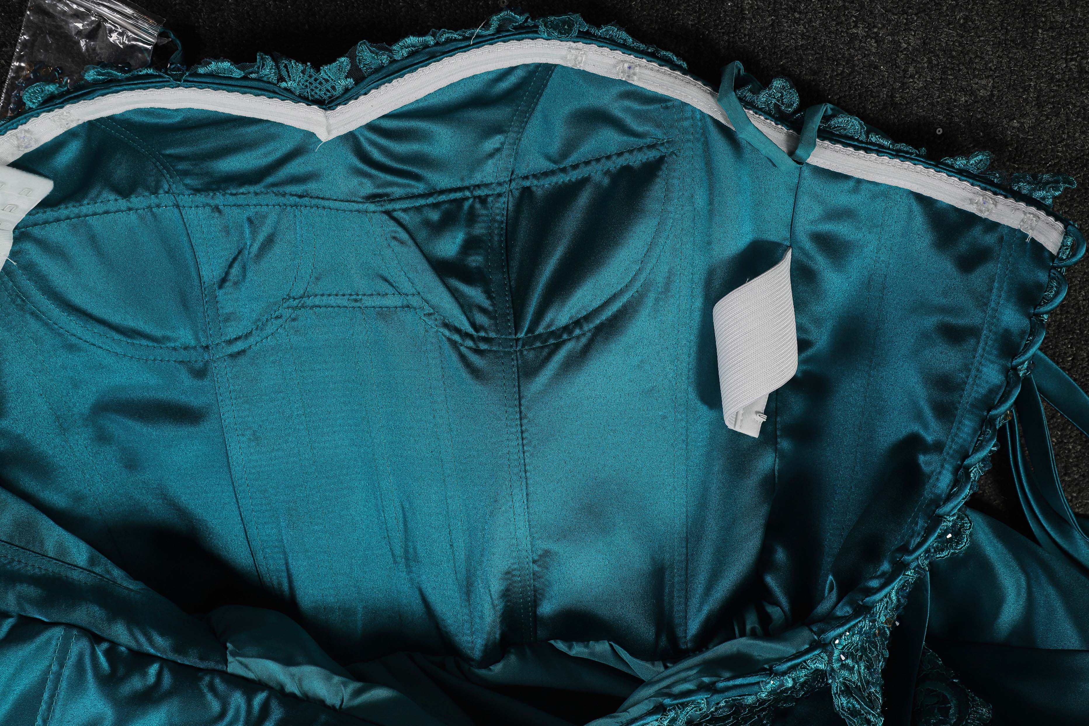 Elegant Green Silk Satin Ball Gown Wedding Dress - Handcrafted with Intricate Embroidery