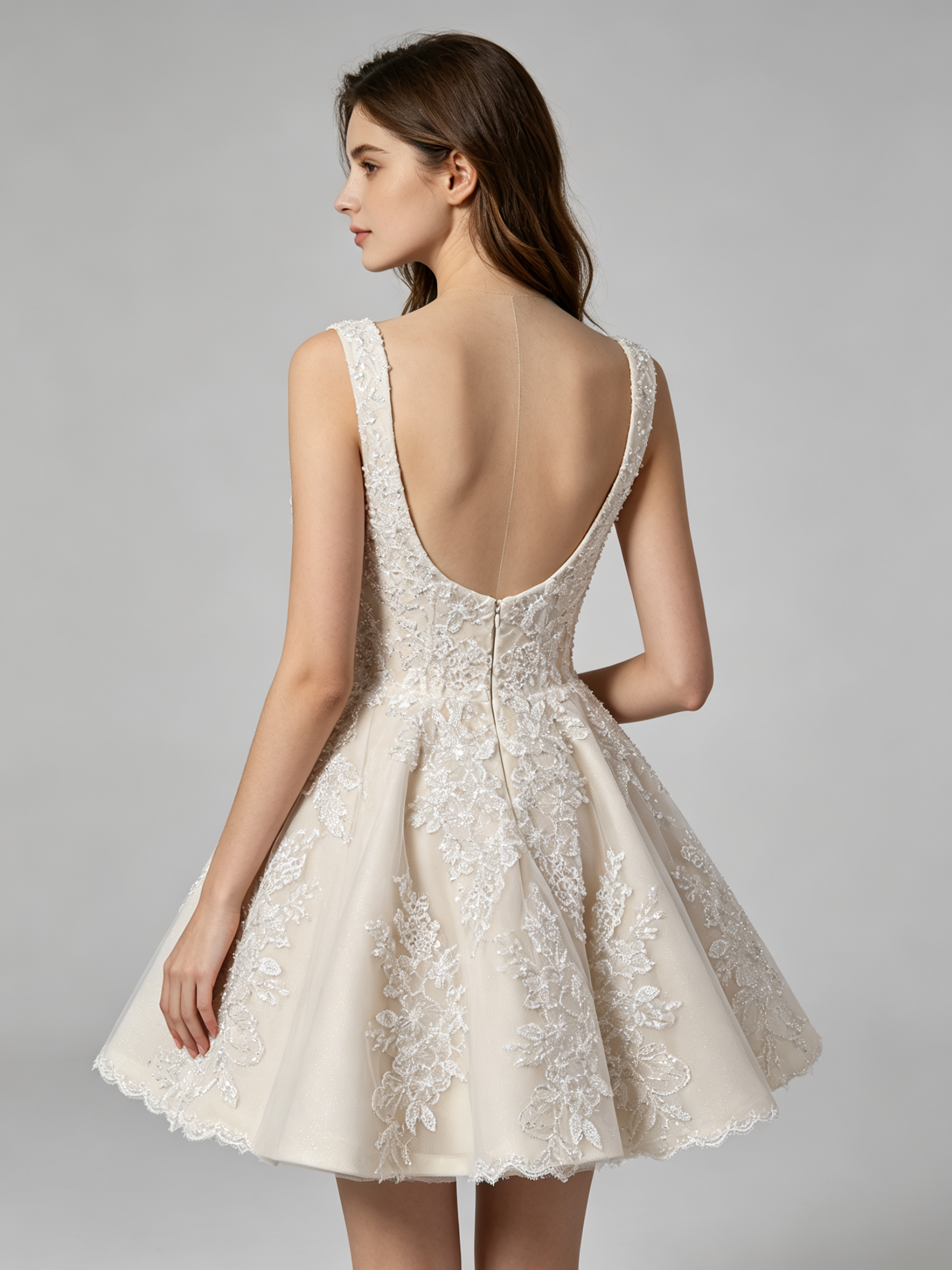 Elegant Lace Applique Mini Wedding Dress with Beaded Straps - Short Bridal Gown