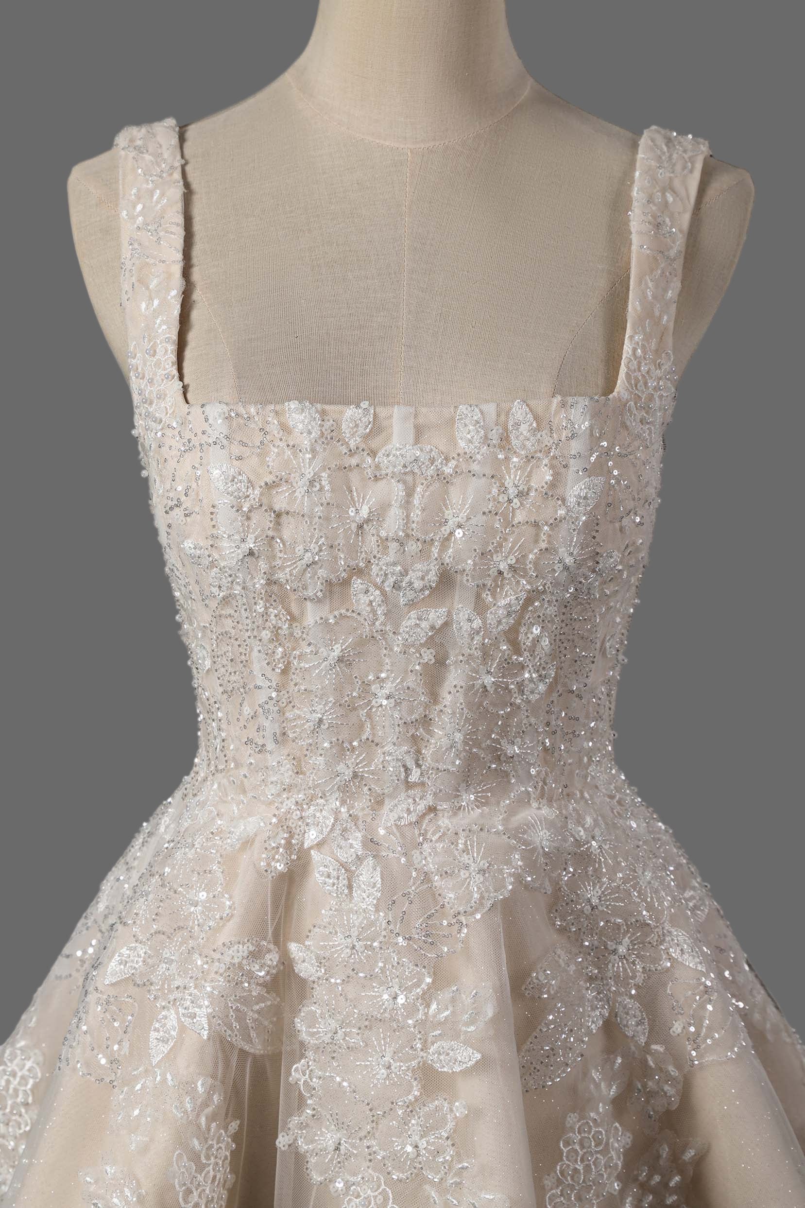 Elegant Lace Applique Mini Wedding Dress with Beaded Straps - Short Bridal Gown