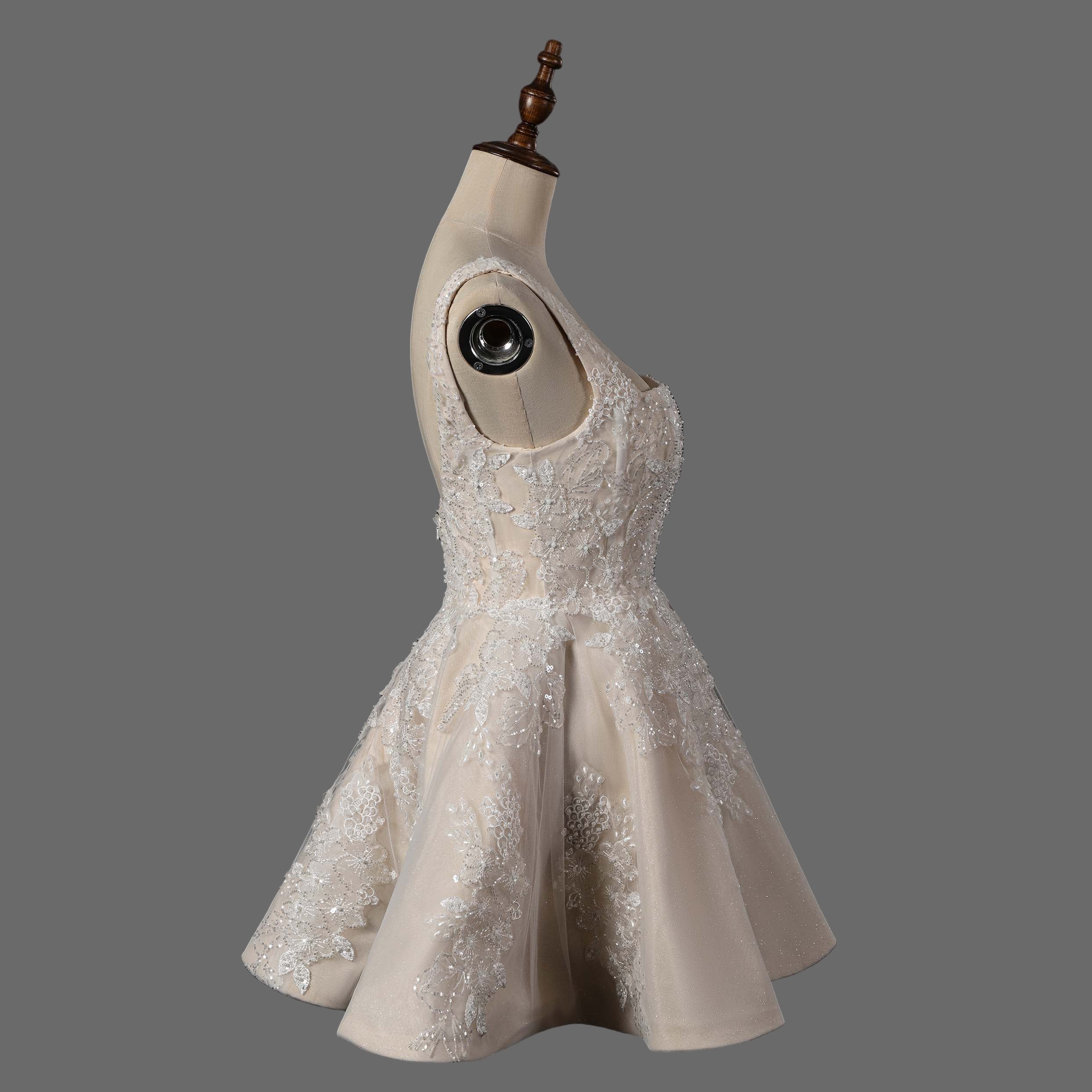 Elegant Lace Applique Mini Wedding Dress with Beaded Straps - Short Bridal Gown