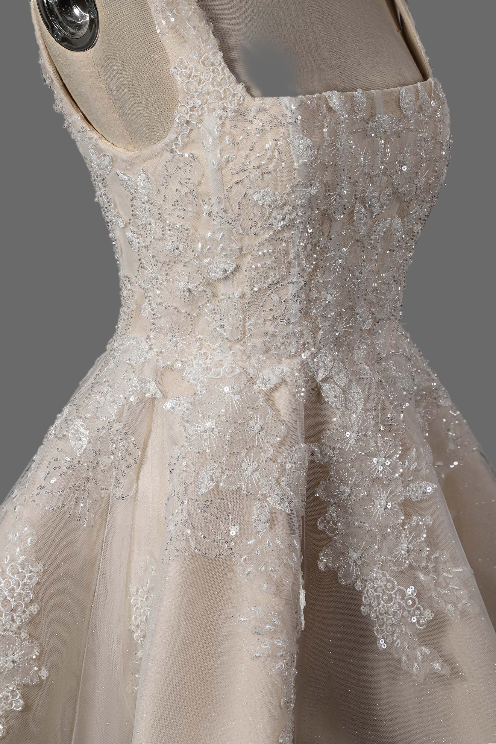 Elegant Lace Applique Mini Wedding Dress with Beaded Straps - Short Bridal Gown