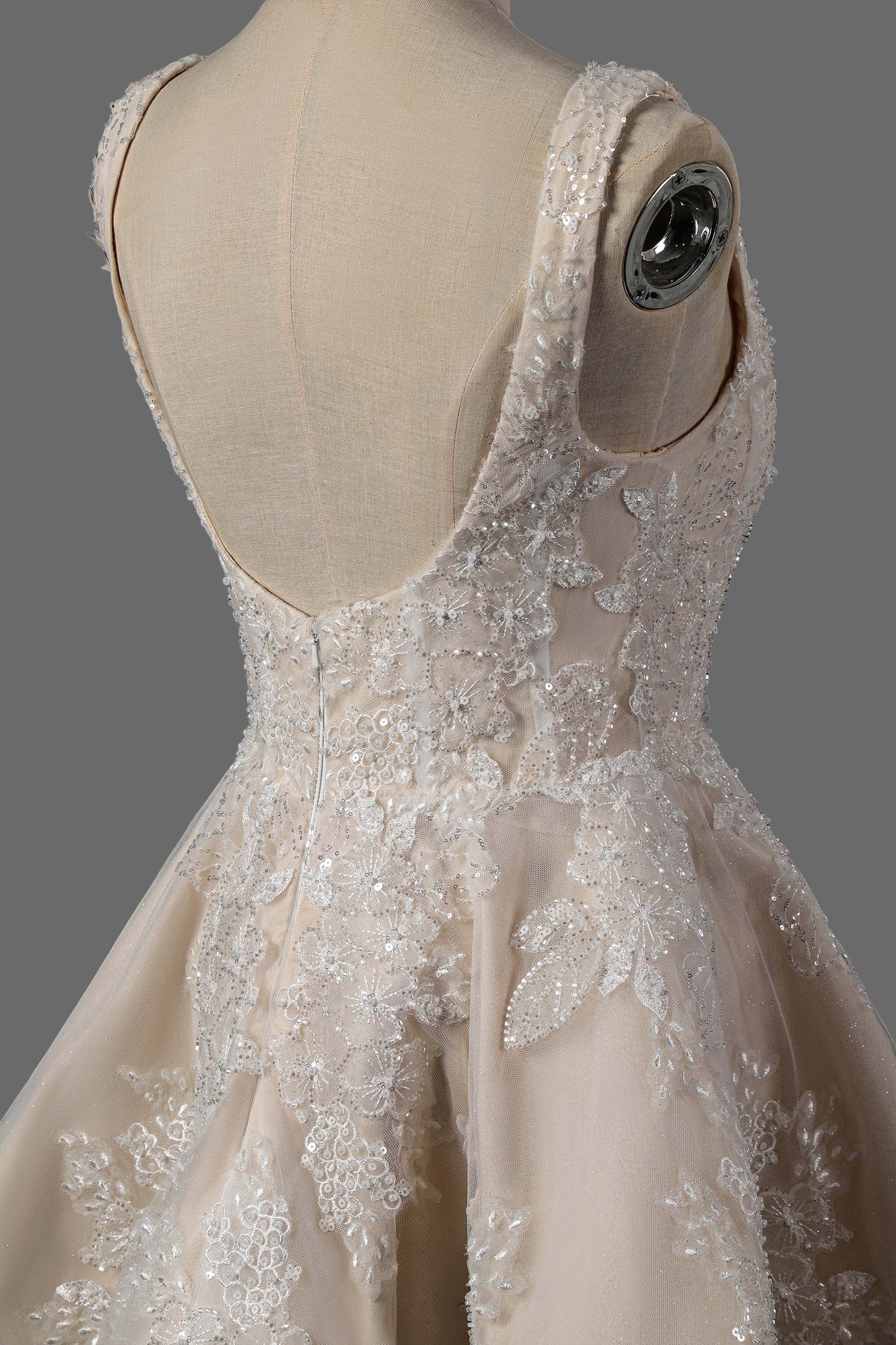 Elegant Lace Applique Mini Wedding Dress with Beaded Straps - Short Bridal Gown