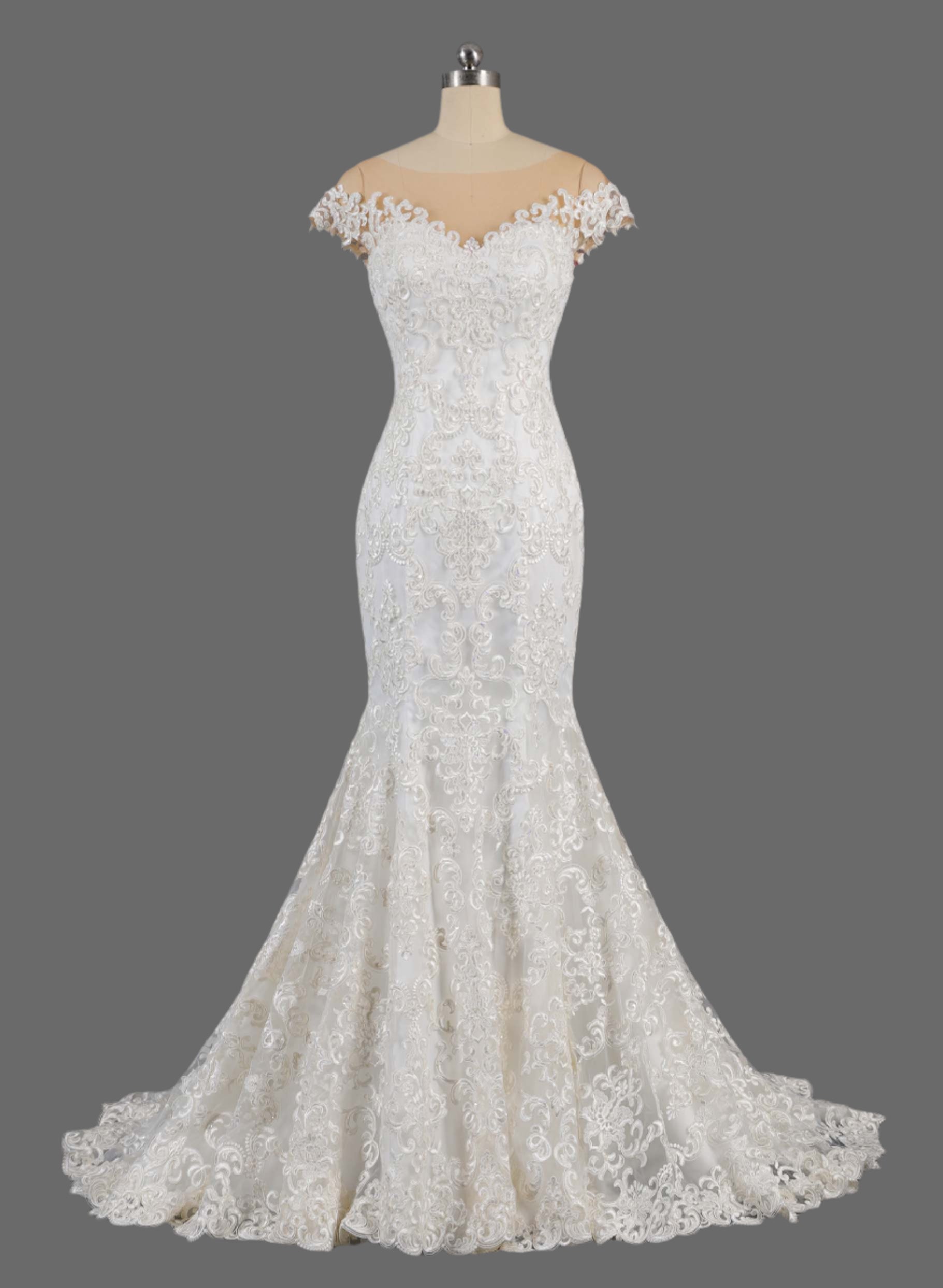 Elegant Lace Mermaid Wedding Dress with Illusion Sleeves