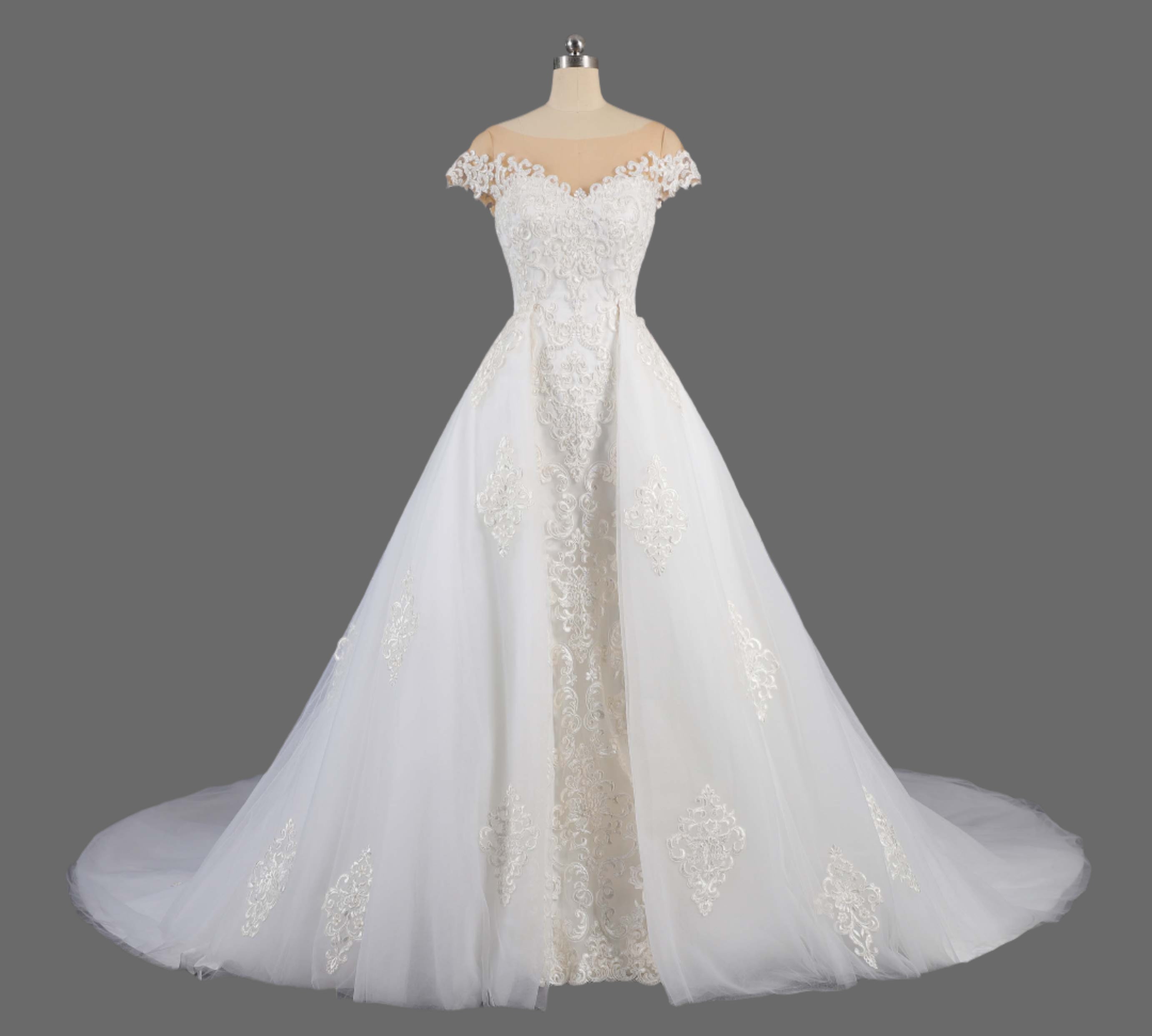 Elegant Lace Mermaid Wedding Dress with Illusion Sleeves