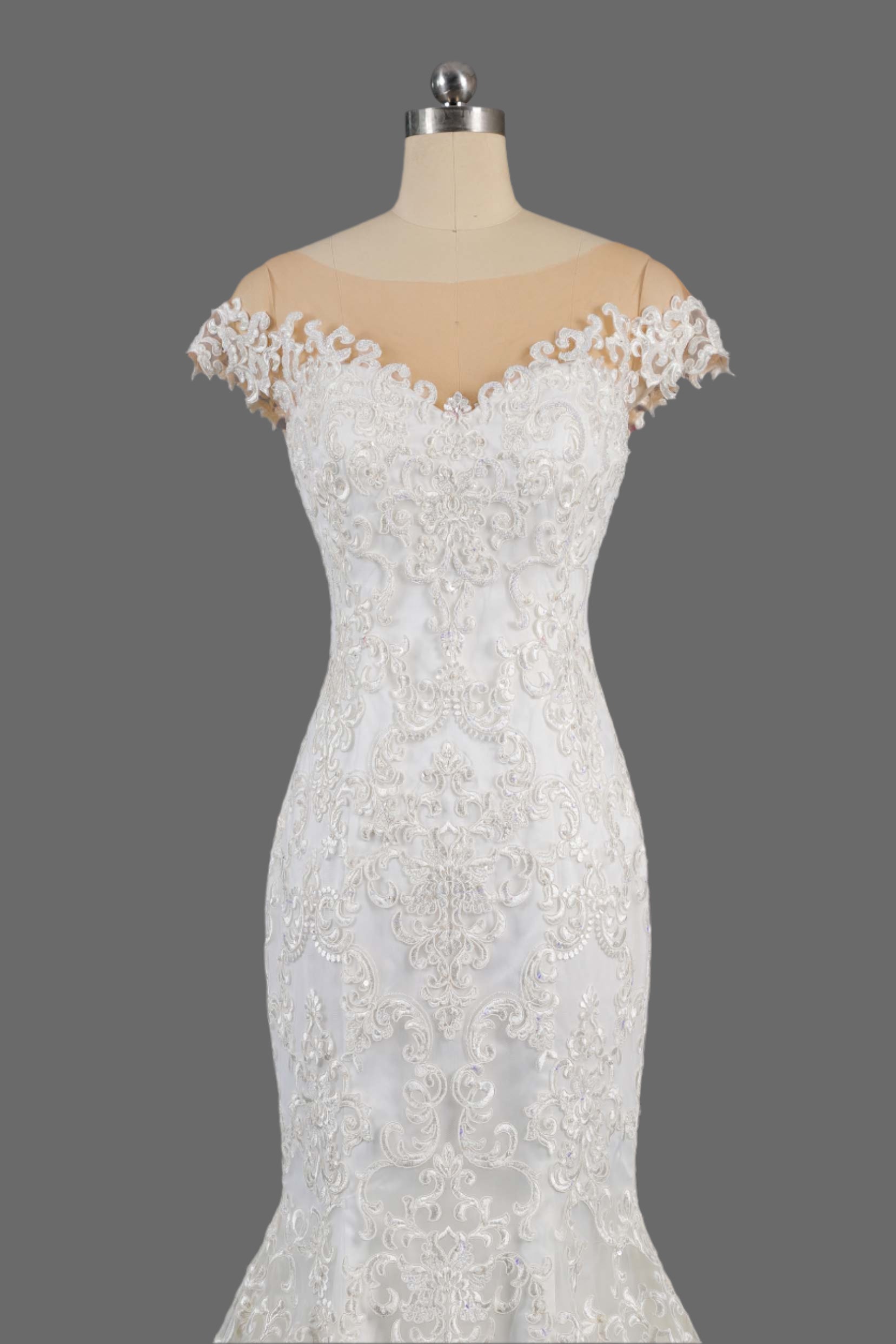 Elegant Lace Mermaid Wedding Dress with Illusion Sleeves