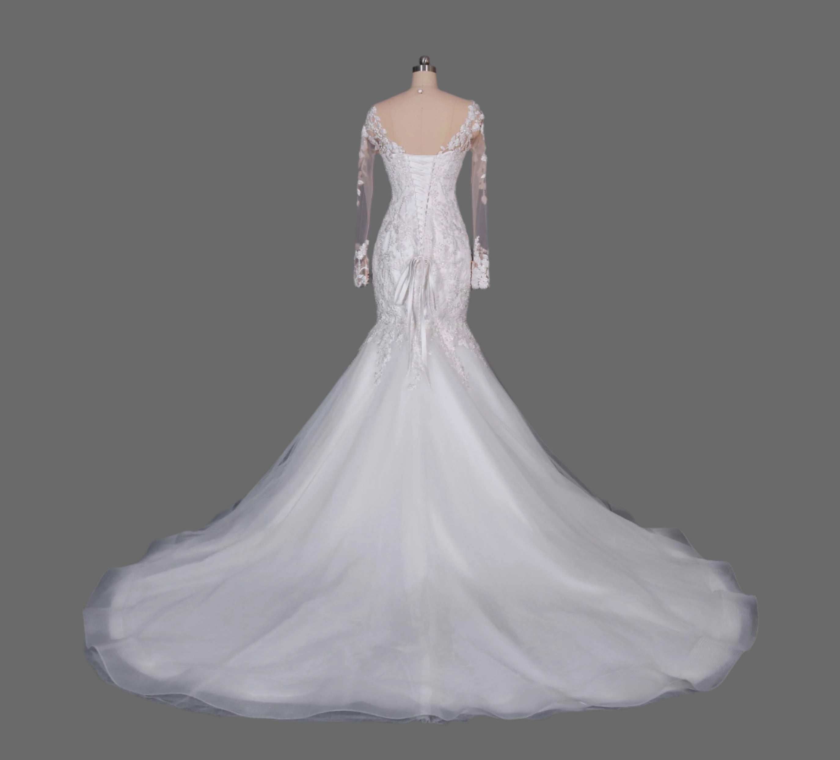 Elegant Lace Mermaid Wedding Dress with Long Illusion Sleeves and Court Train