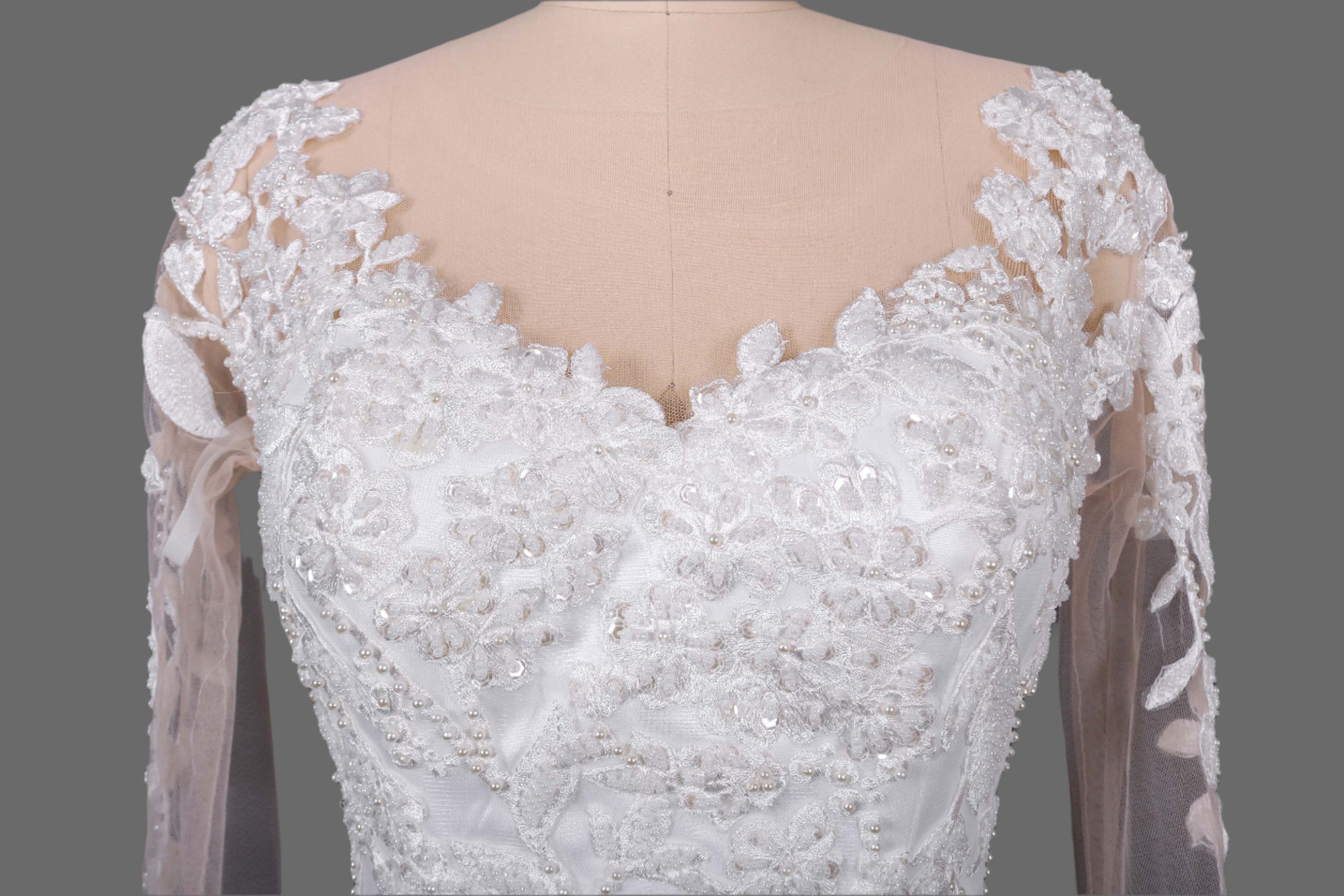 Elegant Lace Mermaid Wedding Dress with Long Illusion Sleeves and Court Train