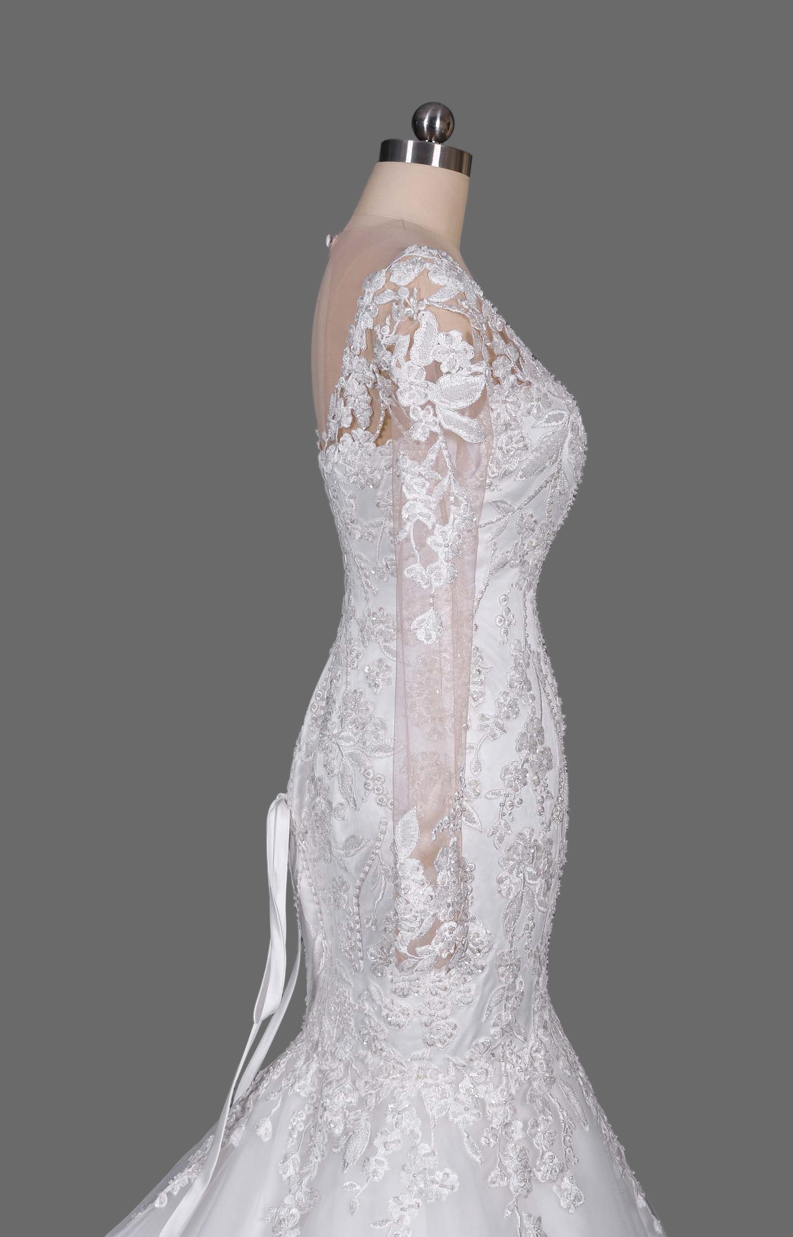 Elegant Lace Mermaid Wedding Dress with Long Illusion Sleeves and Court Train