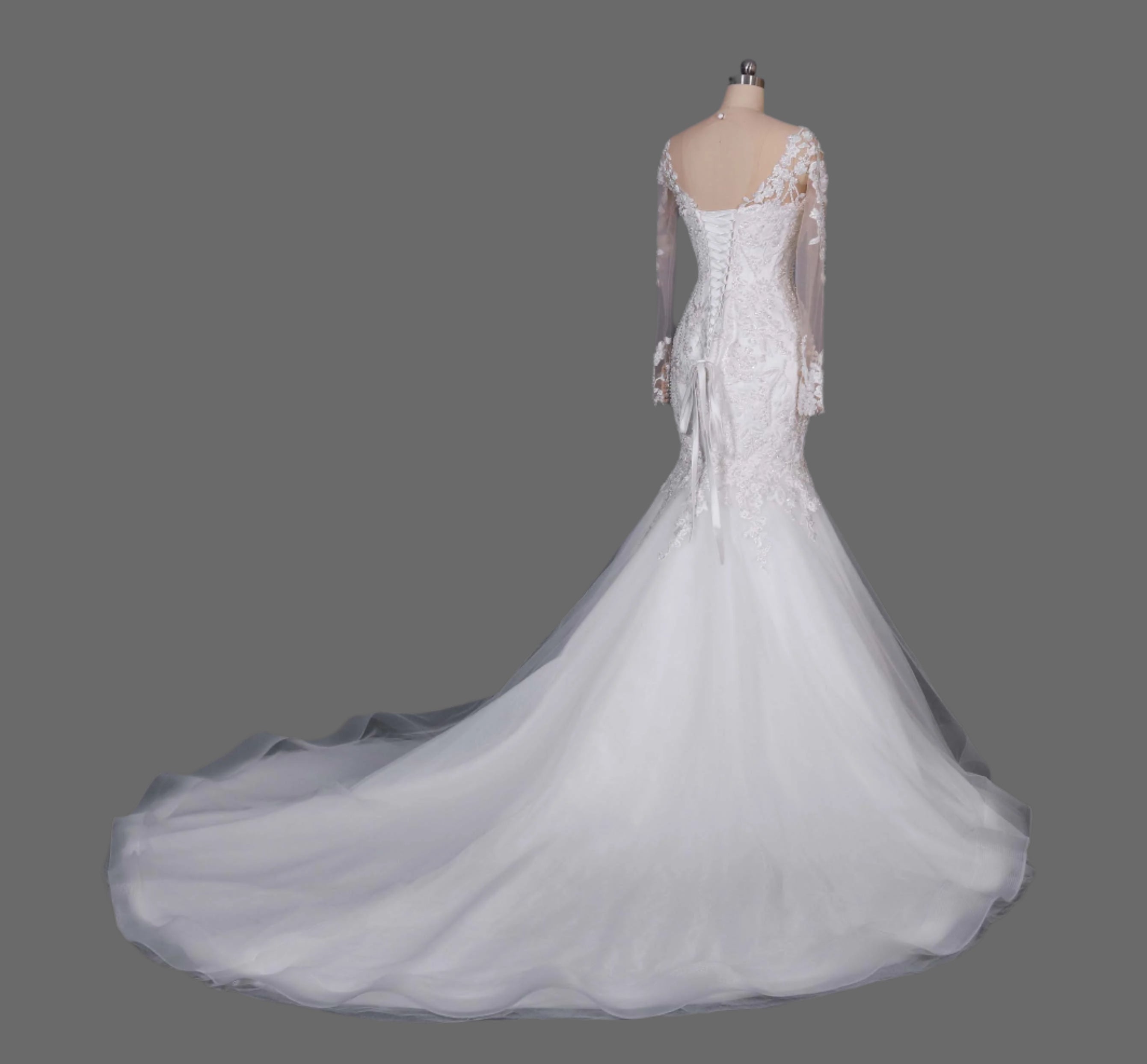 Elegant Lace Mermaid Wedding Dress with Long Illusion Sleeves and Court Train