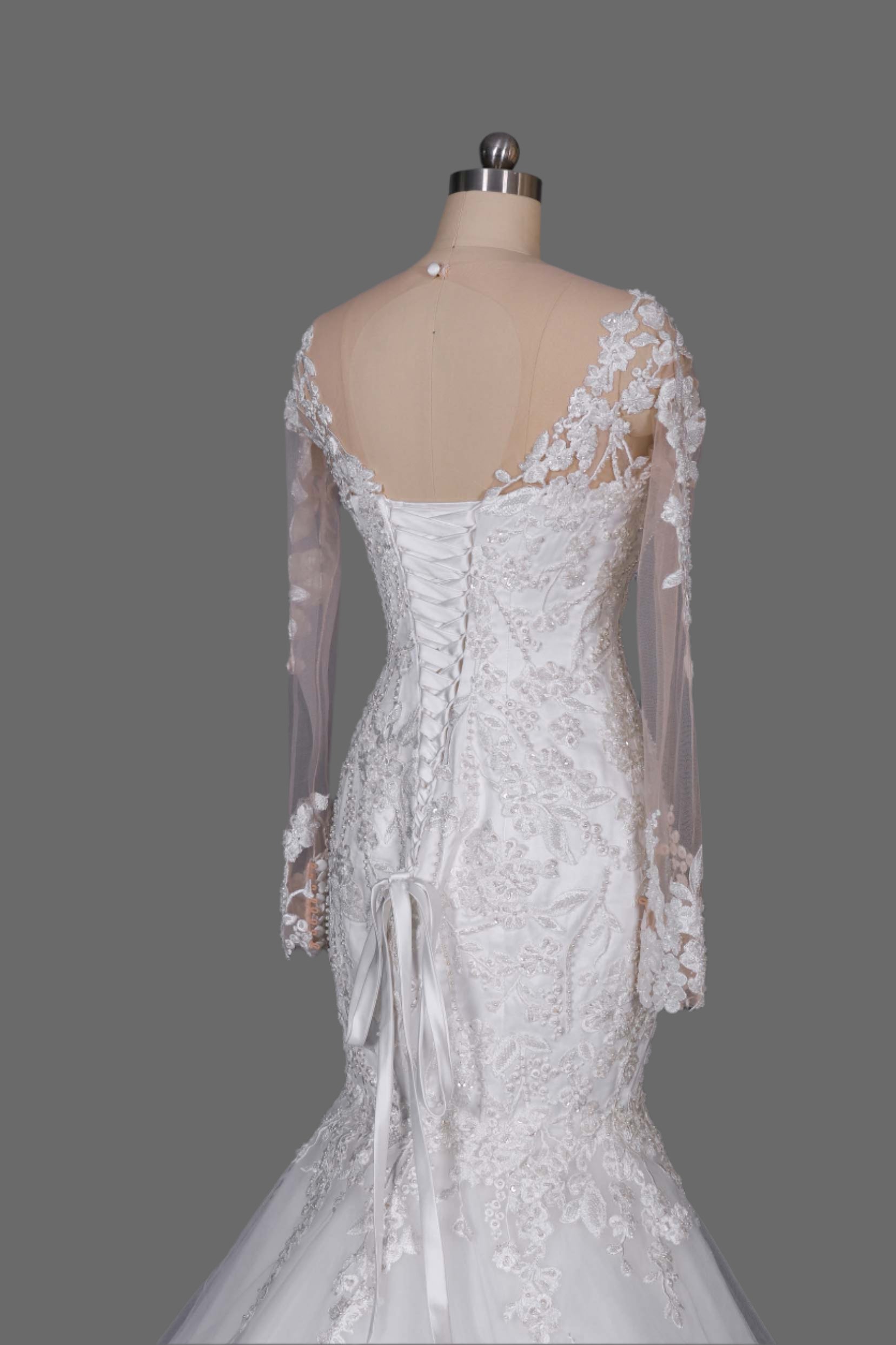 Elegant Lace Mermaid Wedding Dress with Long Illusion Sleeves and Court Train