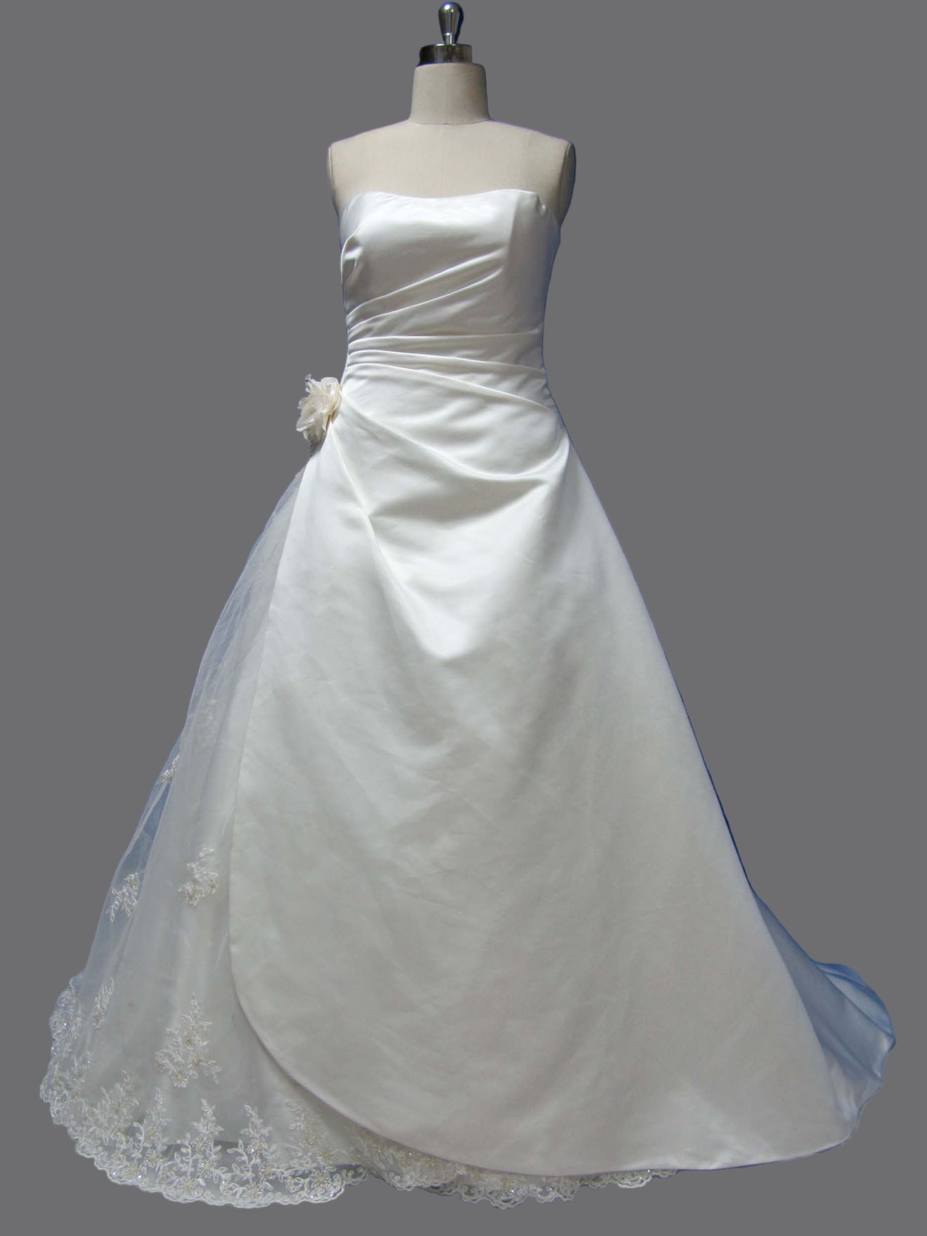 Elegant Scoop Neckline Satin with Lace A-ling Wedding Dress