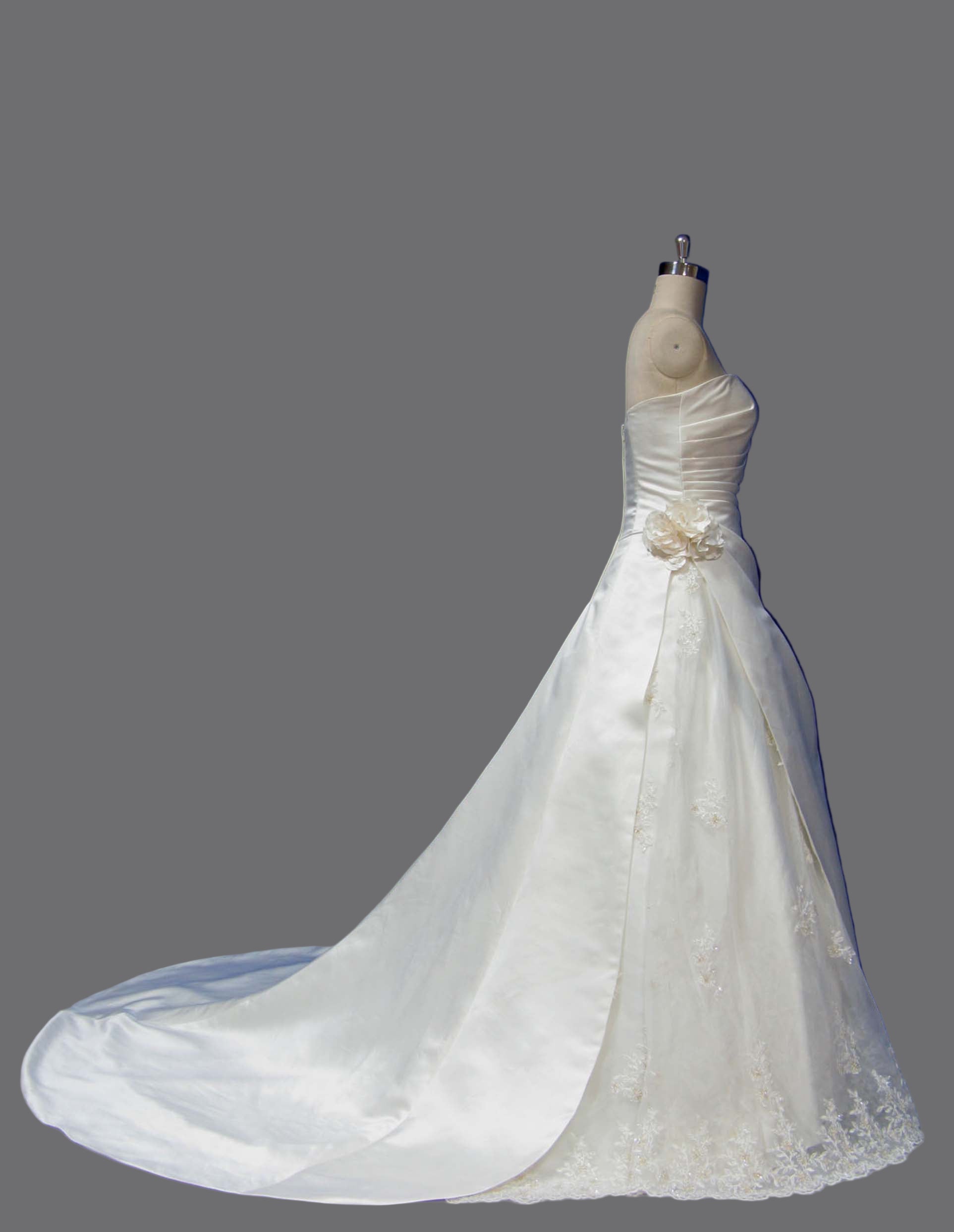Elegant Scoop Neckline Satin with Lace A-ling Wedding Dress