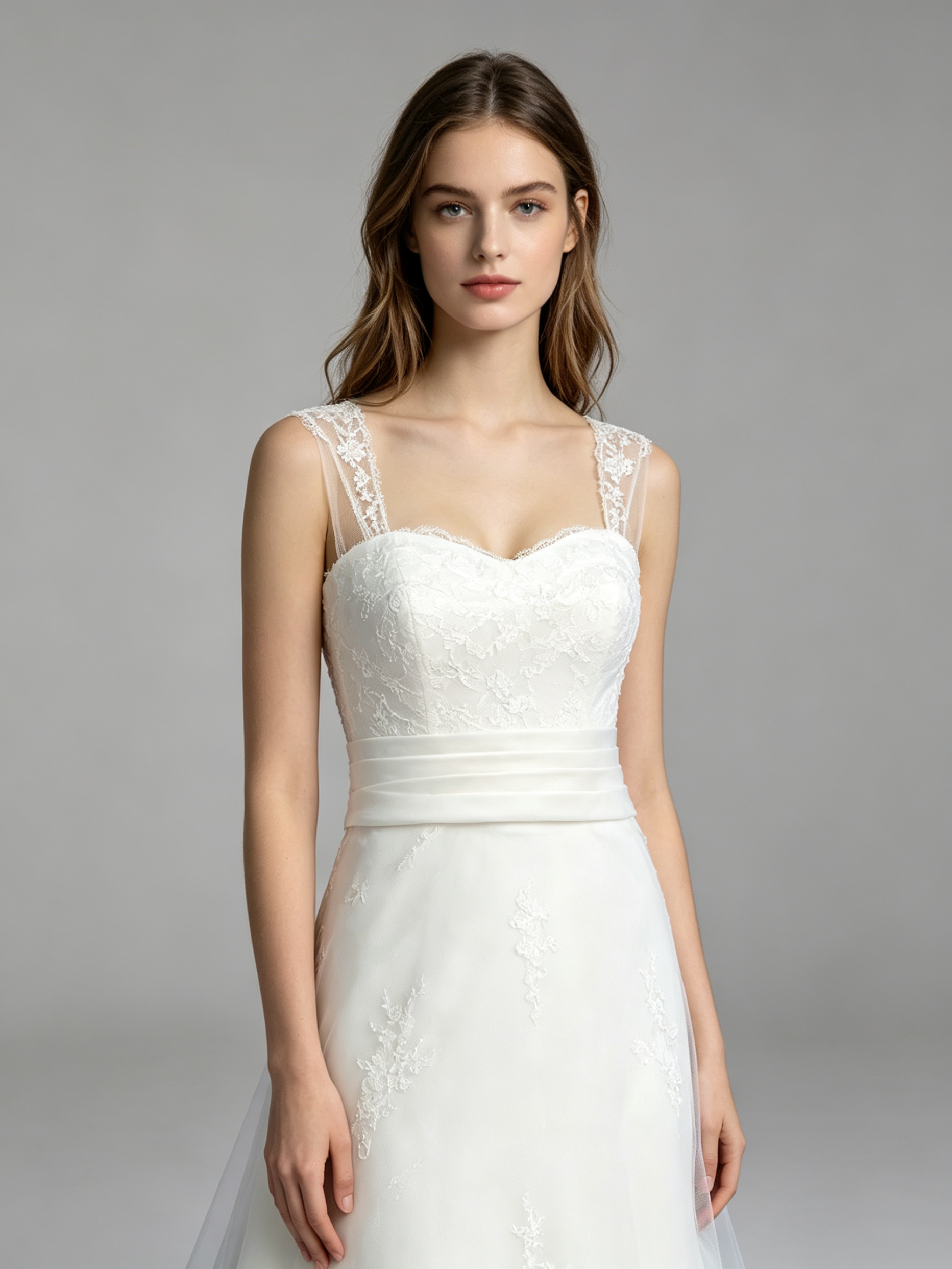 Elegant Sweetheart Neckline Satin with Lace Overlay Wedding Dresses