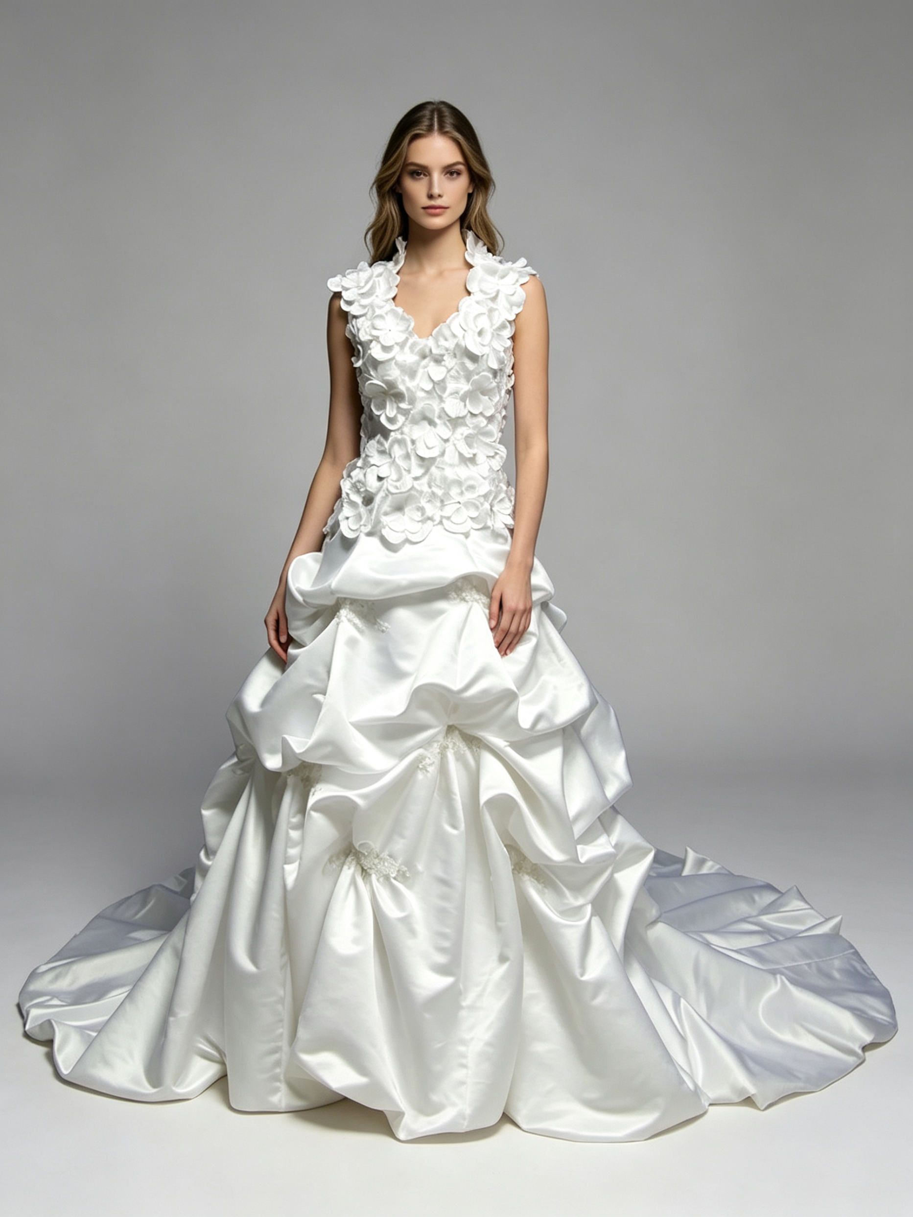 Elegant Sweetheart Neckline with Beautiful Flowers on the Bodice High Quality Satin Wedding Dress