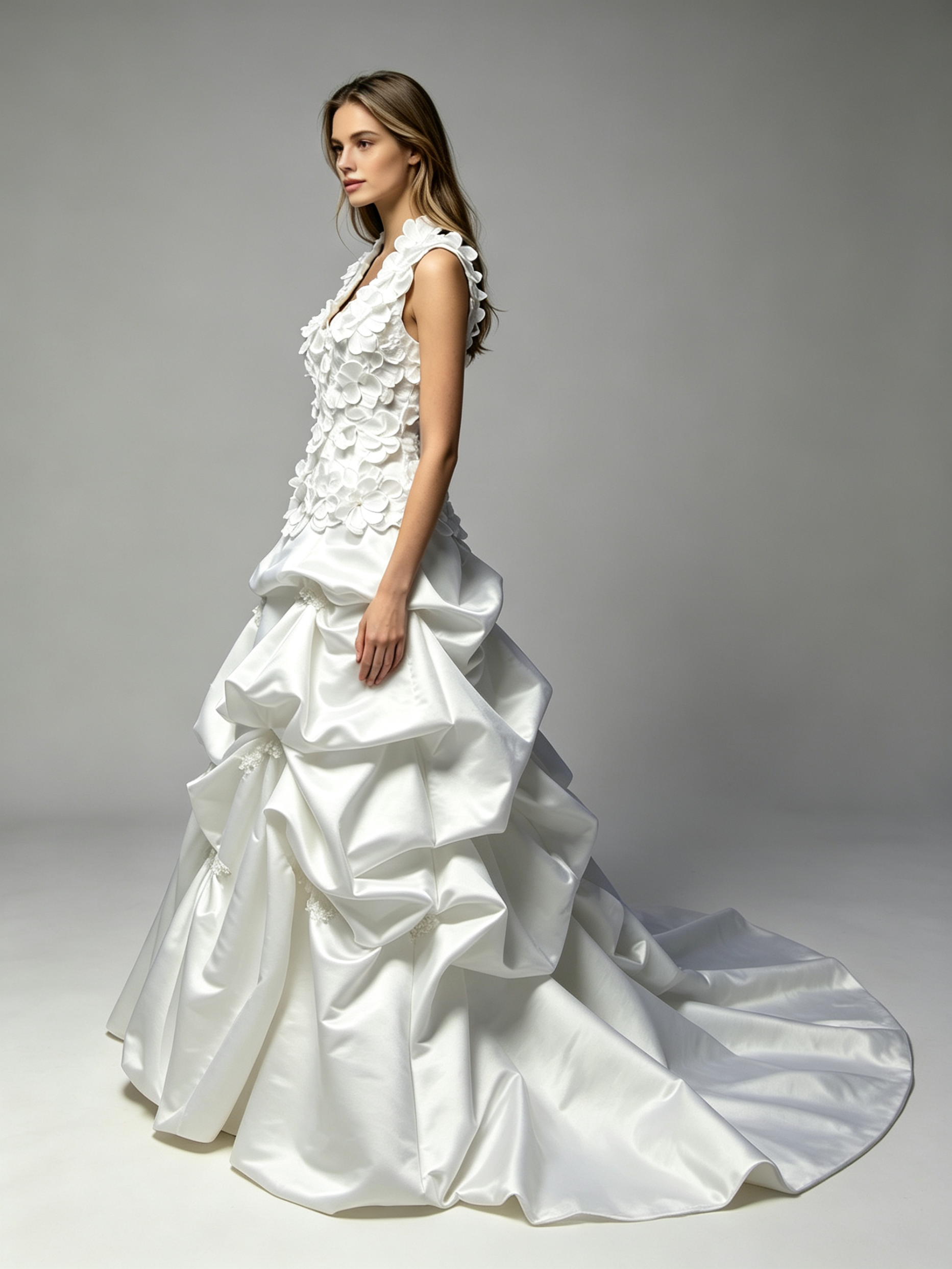 Elegant Sweetheart Neckline with Beautiful Flowers on the Bodice High Quality Satin Wedding Dress