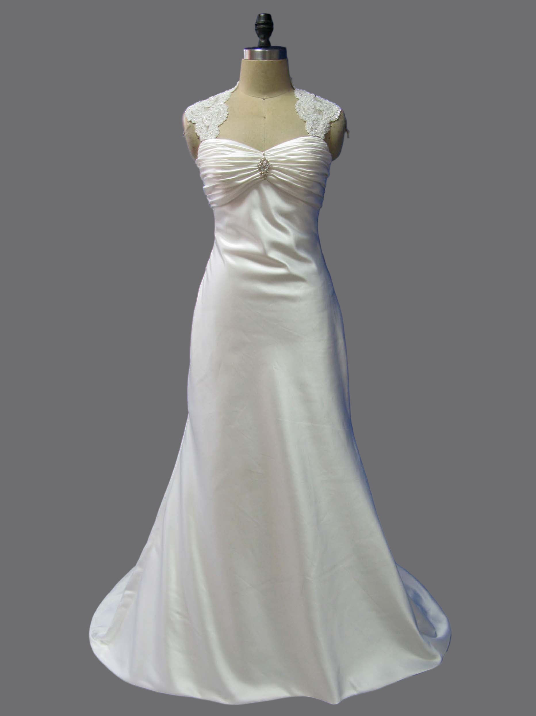 Elegant Sweetheart Neckline with Lace Straps Satin Sheath Wedding Dress