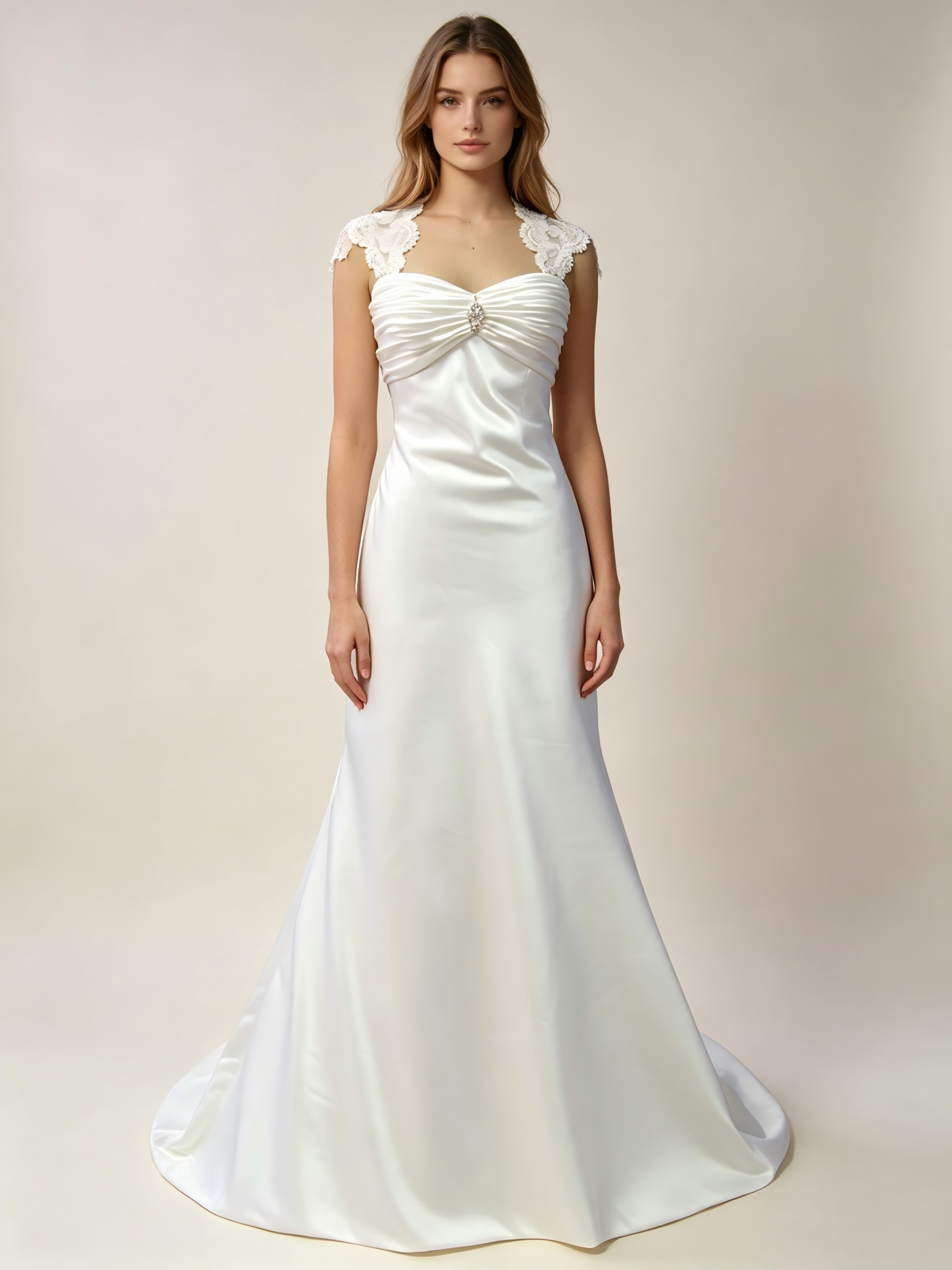 Elegant Sweetheart Neckline with Lace Straps Satin Sheath Wedding Dress