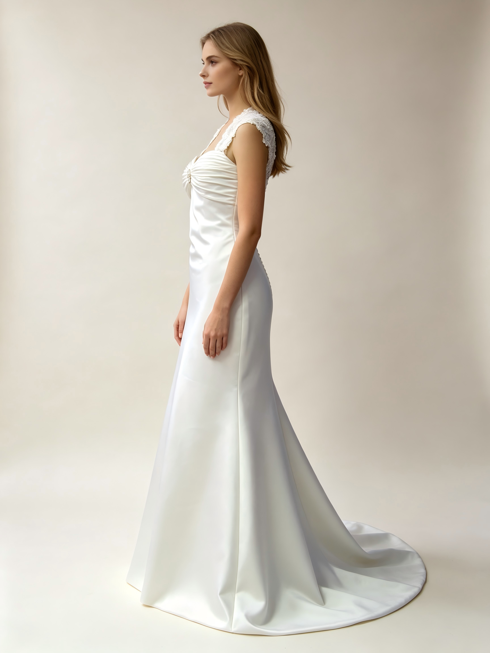Elegant Sweetheart Neckline with Lace Straps Satin Sheath Wedding Dress
