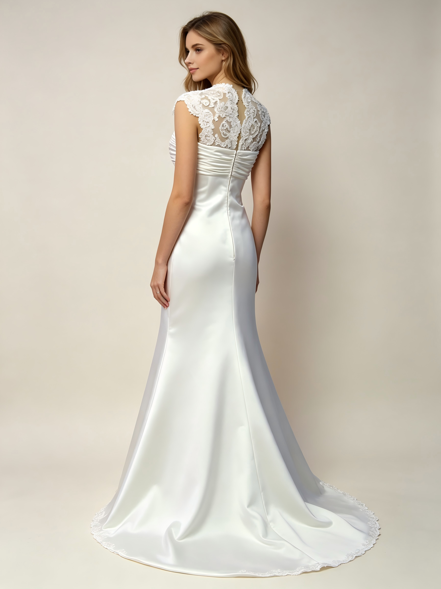 Elegant Sweetheart Neckline with Lace Straps Satin Sheath Wedding Dress