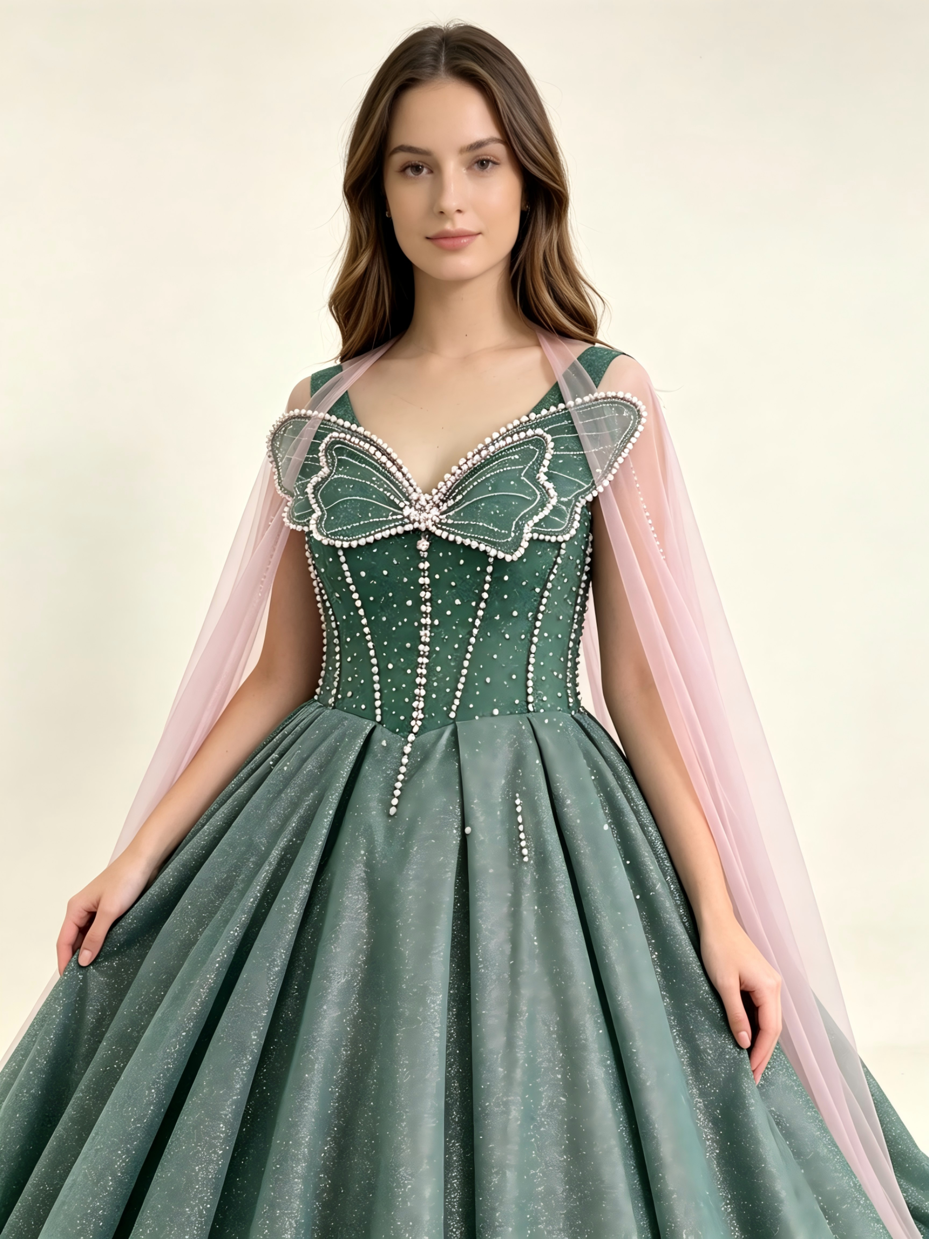 Emerald Green Ball Gown - Beaded Sweetheart Neckline Prom Dress with Cathedral Train