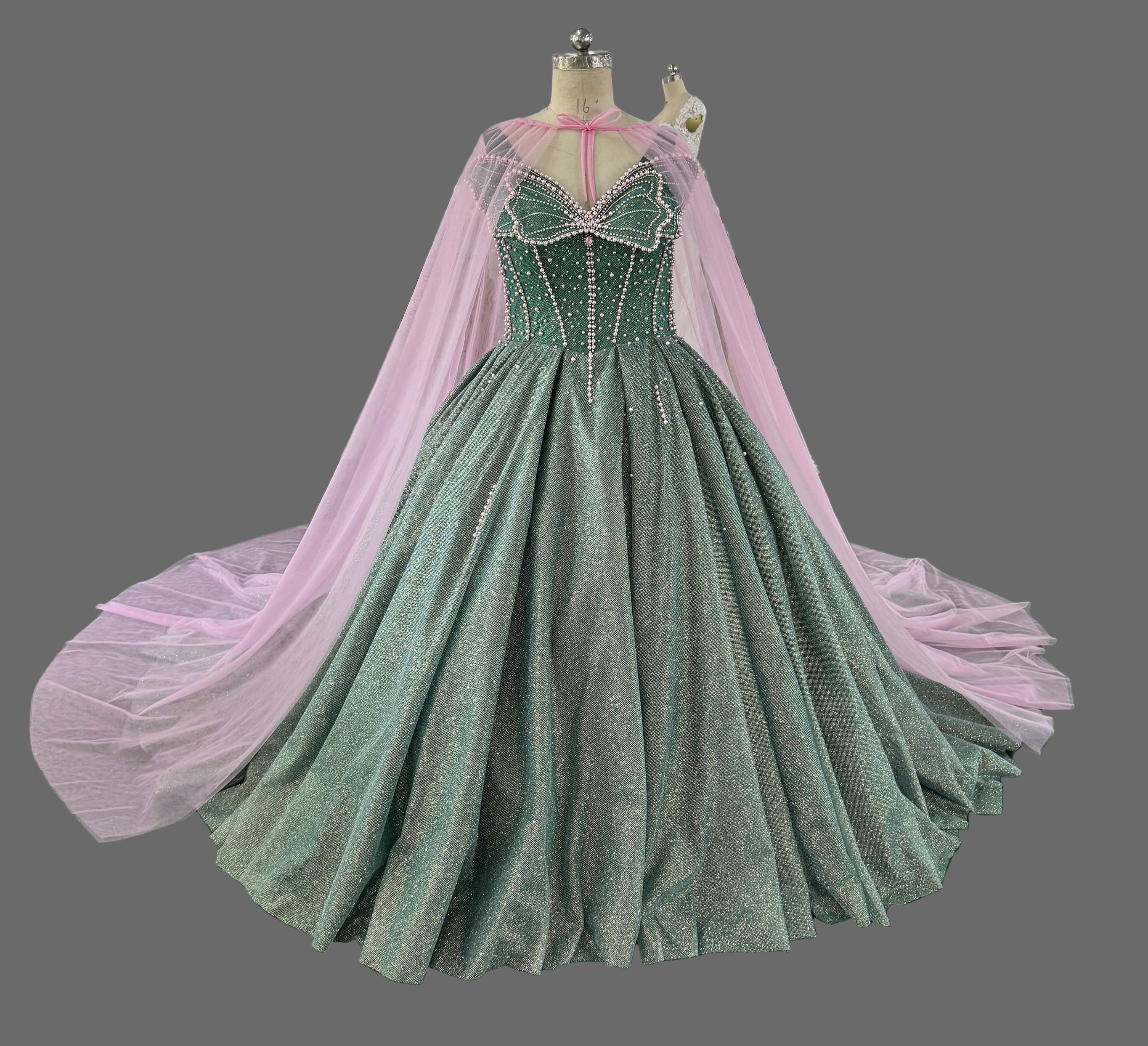 Emerald Green Ball Gown - Beaded Sweetheart Neckline Prom Dress with Cathedral Train