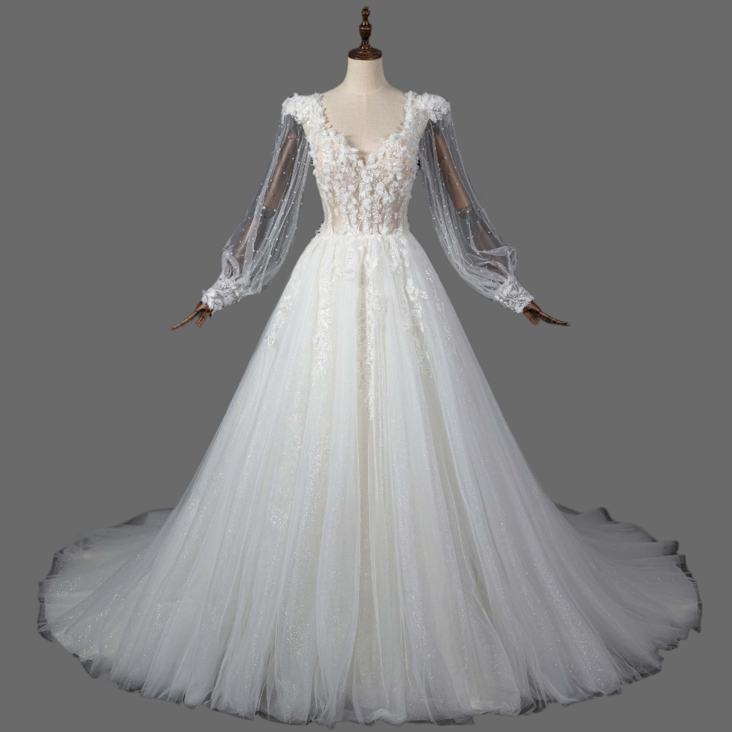 Exquisite 3D Floral Lace Wedding Dress | Bridal Gown