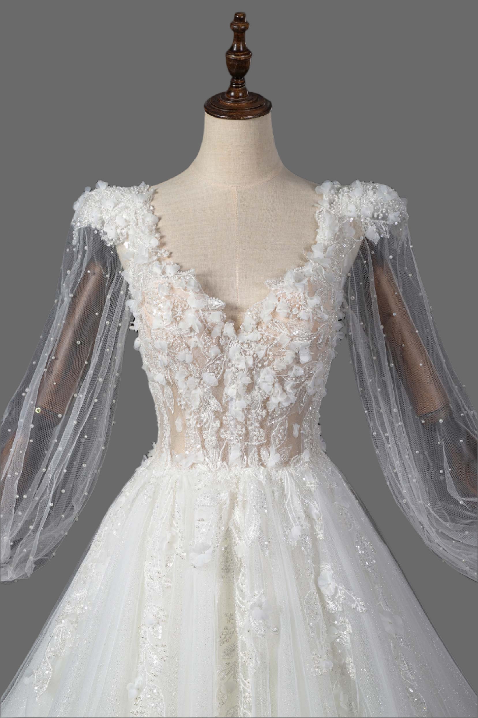 Exquisite 3D Floral Lace Wedding Dress | Bridal Gown