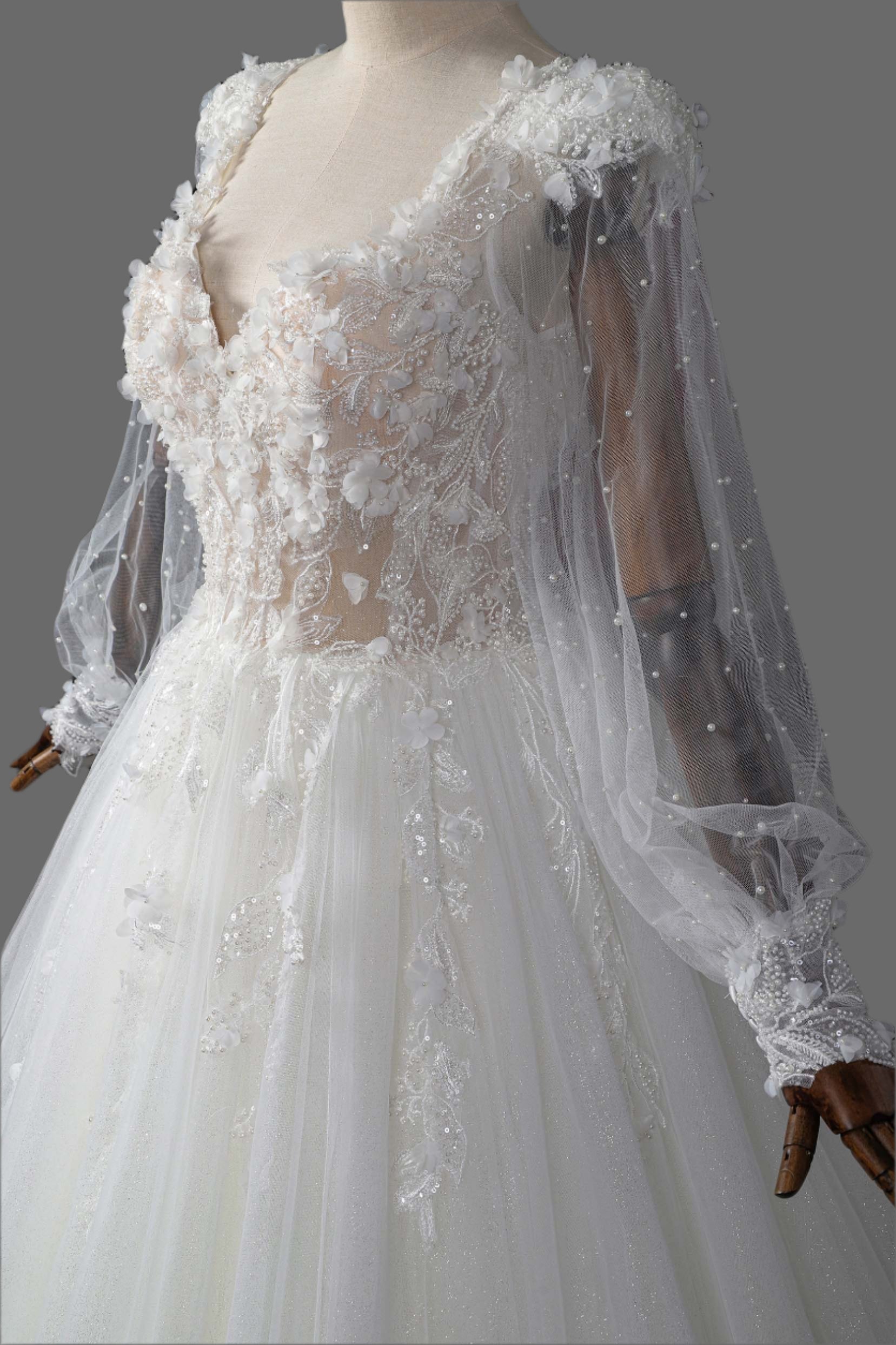 Exquisite 3D Floral Lace Wedding Dress | Bridal Gown