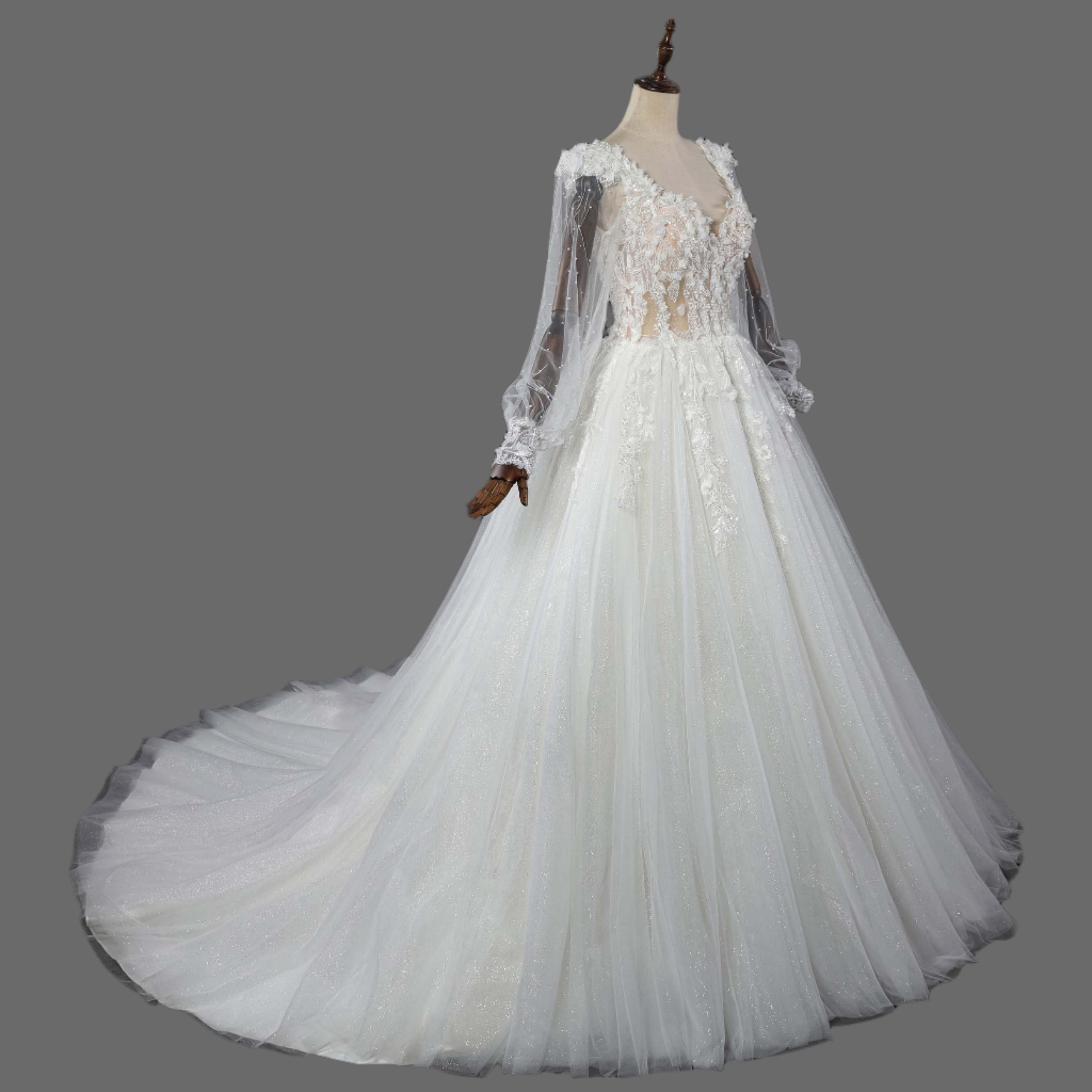 Exquisite 3D Floral Lace Wedding Dress | Bridal Gown