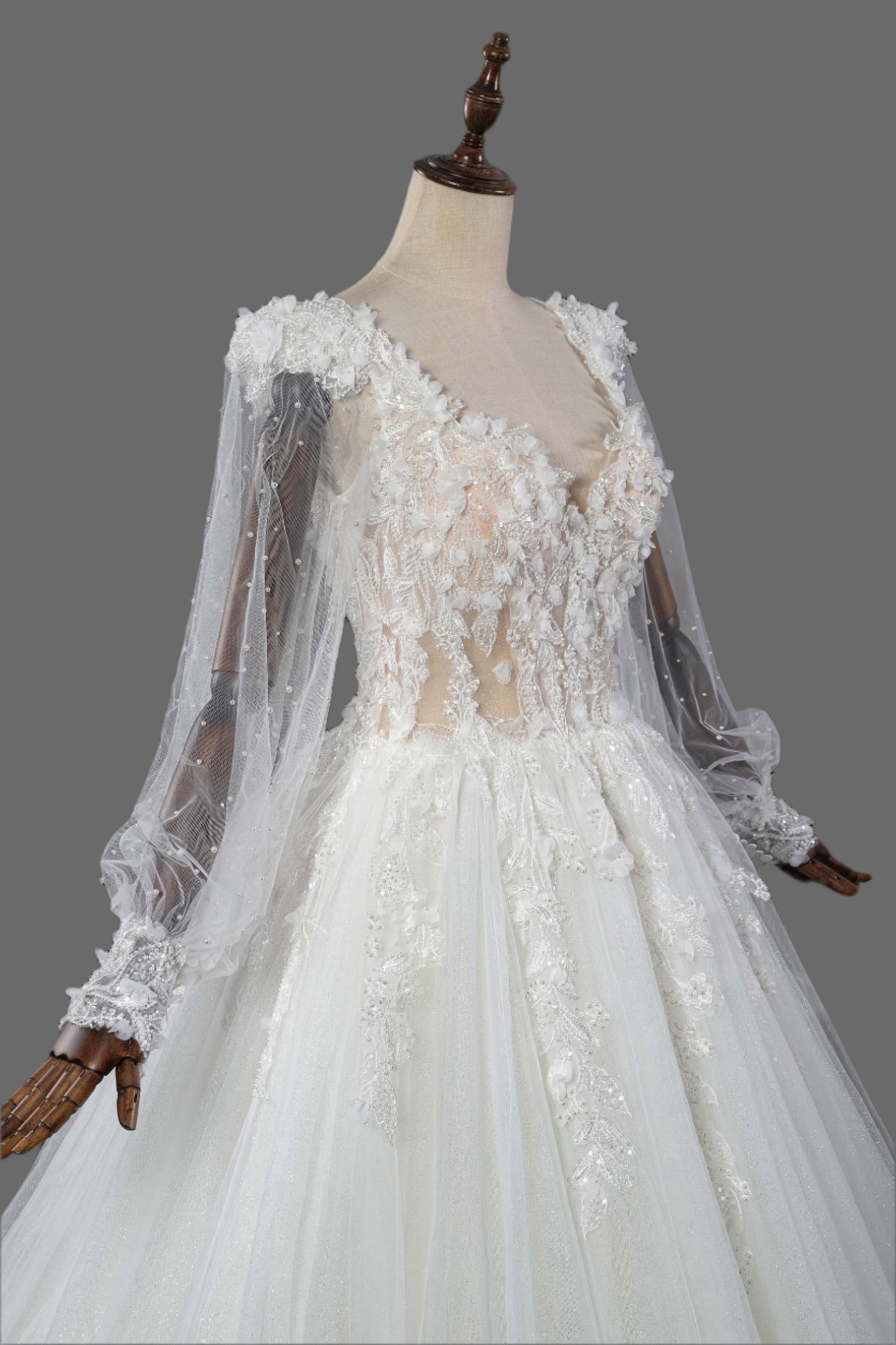 Exquisite 3D Floral Lace Wedding Dress | Bridal Gown