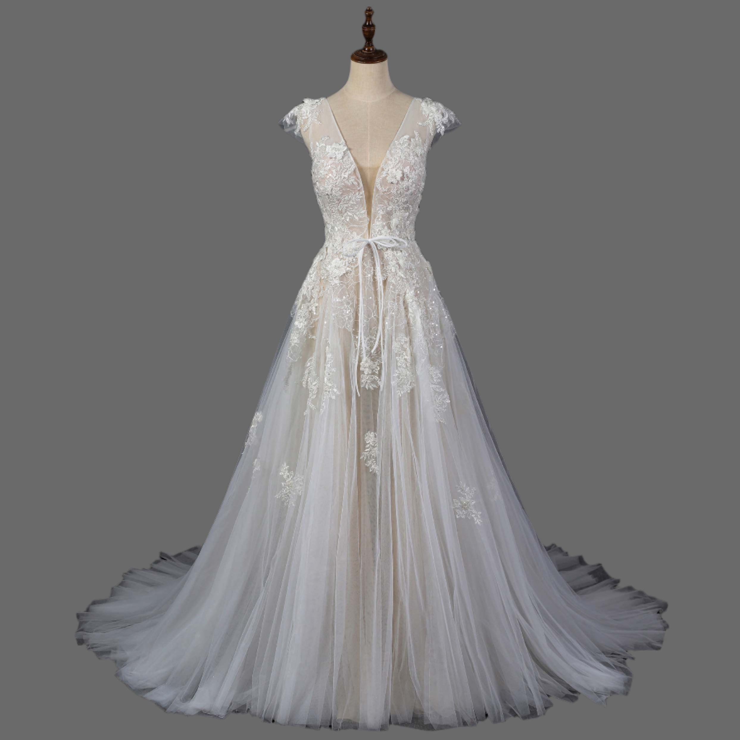 Exquisite A-Line Tulle 3D Floral Lace Wedding Dress - Elegant Bridal Gown