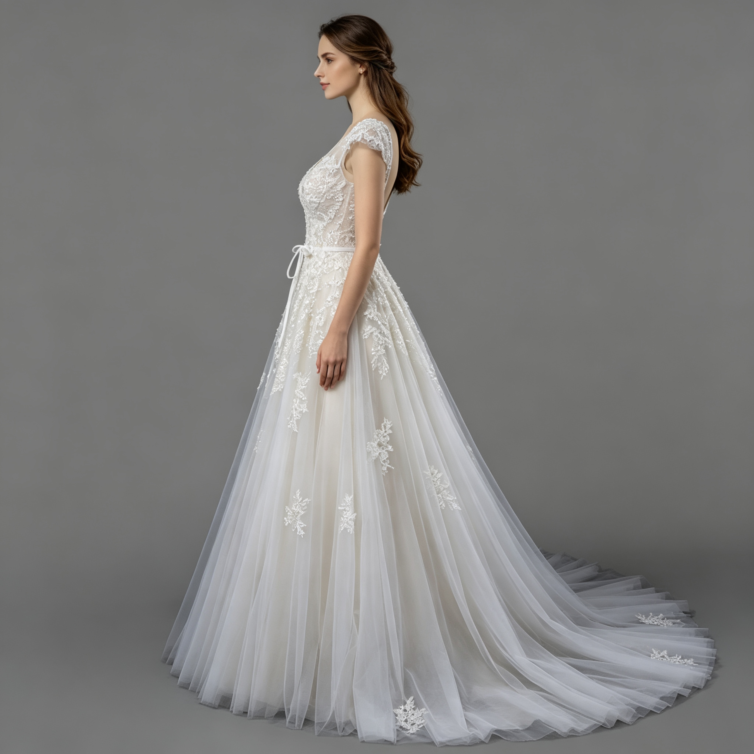 Exquisite A-Line Tulle 3D Floral Lace Wedding Dress - Elegant Bridal Gown